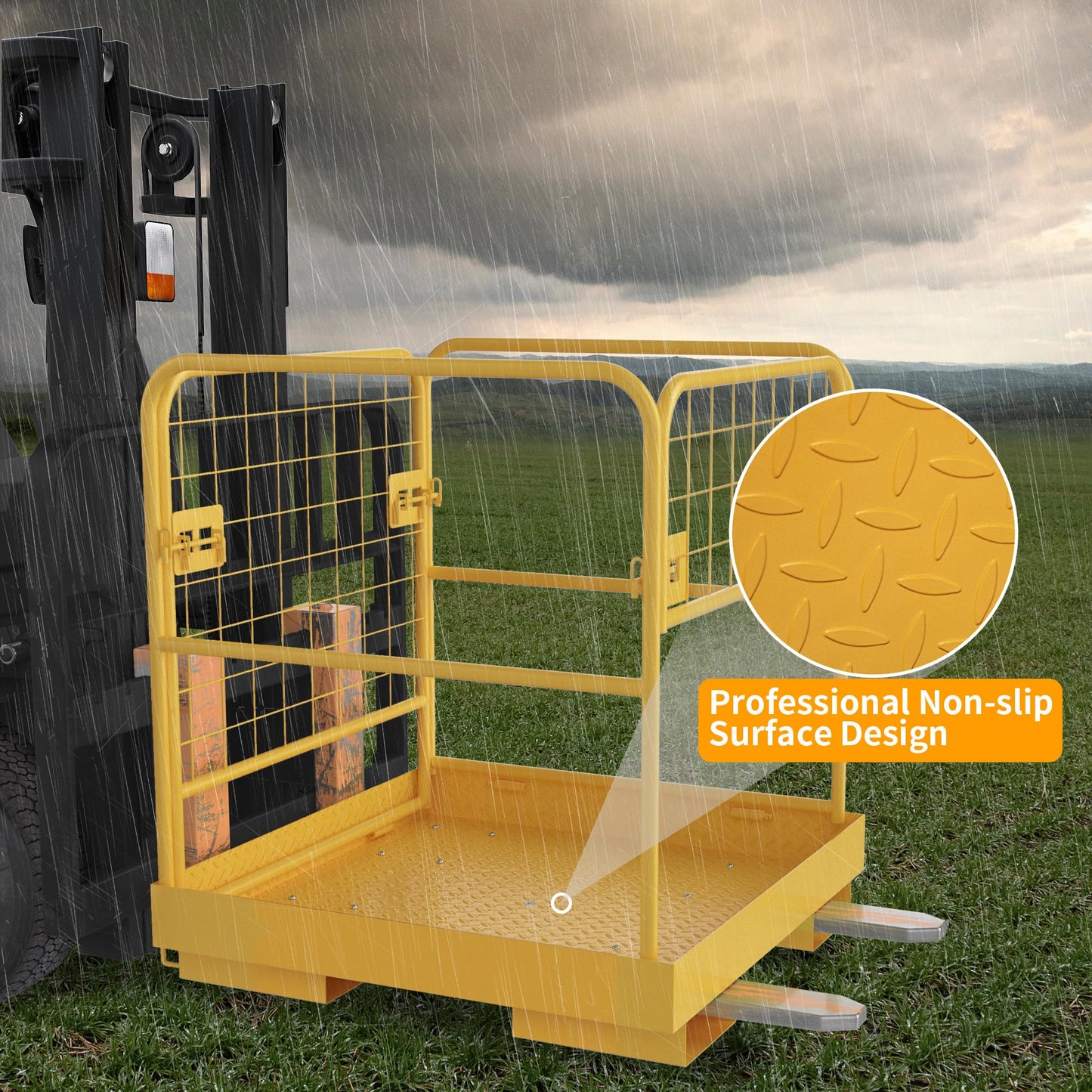 YINTATECH Forklift Cage 36x36 inches Work Platform Safety Cage Collapsible Heavy Duty Steel Construction Lift Basket Aerial Rails 1150lbs Capacity