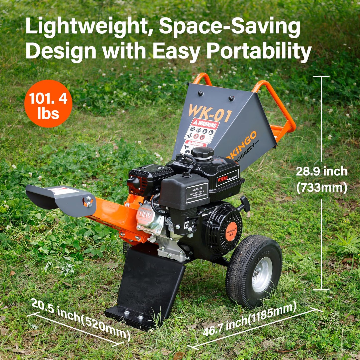 WOODKINGO Wood Chipper Shredder Mulcher Heavy Duty 7 HP Gas Powered Compact Rotor Assembly 3 Inch Max Capacity 212cc Gas Powered Engine 4-Stroke Fast Chipping Chopping for Forestry, Gardens (WK-01)