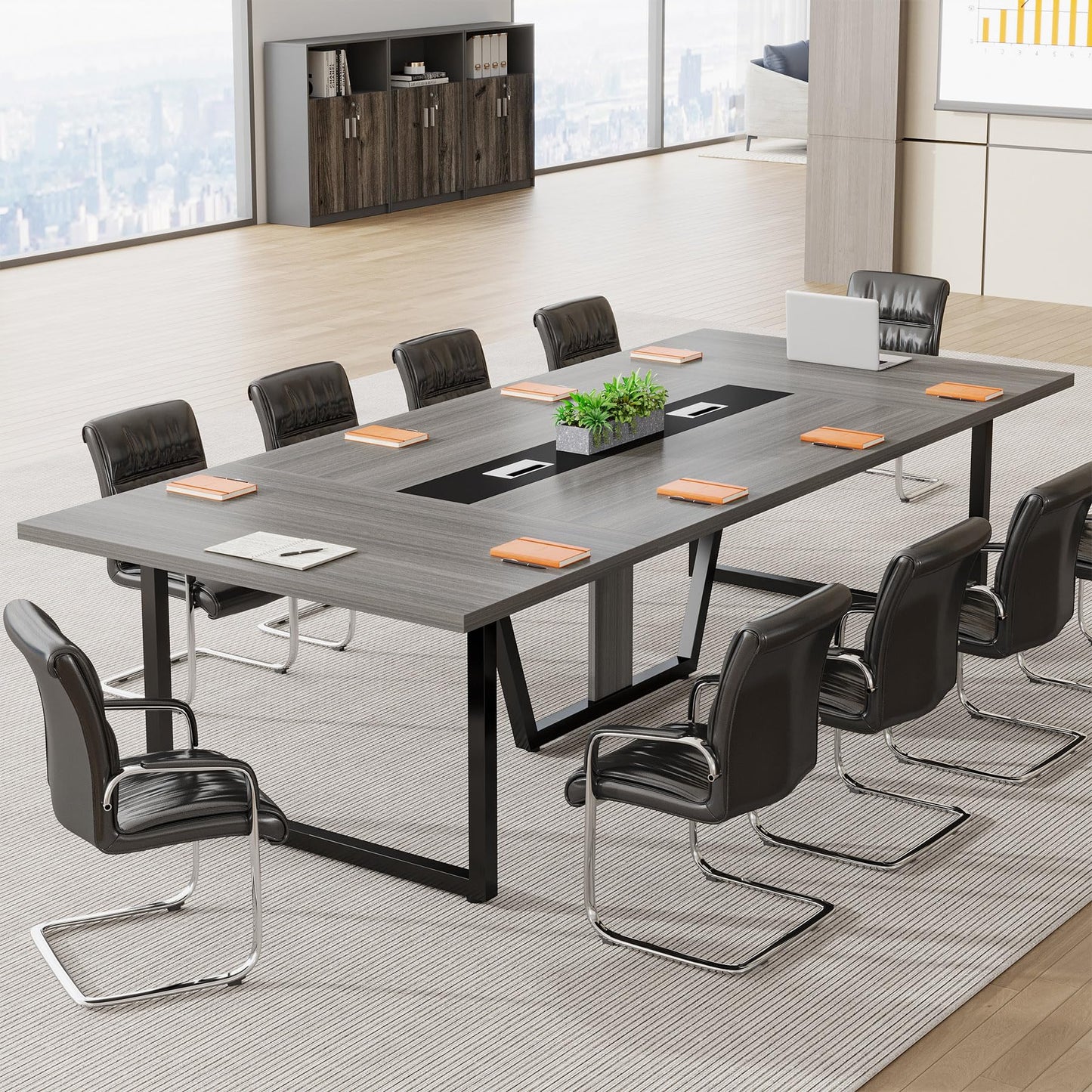 Tribesigns 8FT Conference Table, 94.49 L x 47.24 W x 29.53 H Inches Large Meeting Podcast Table for 10 People, Business Style Wooden Training Table with Strong Metal Frame for Office Conference
