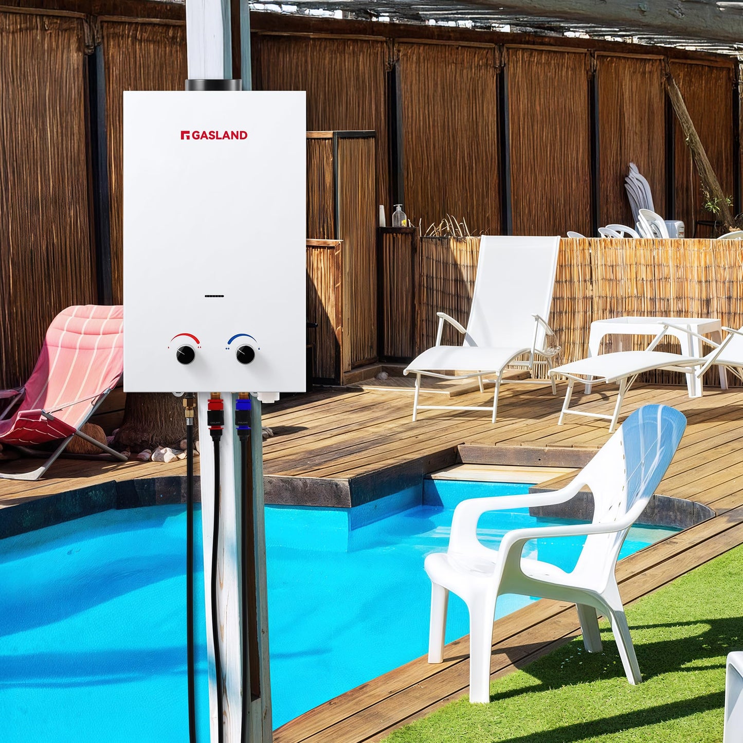 GASLAND BS318 Outdoor Propane Tankless Water Heater 3.18GPM, 12L Portable Hot Water Heater for Cabin, Barn, Camping, RV, Overheating Protection, Easy to Install, White