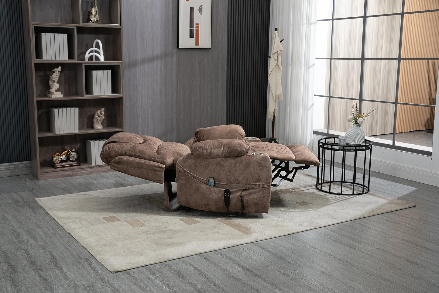 ERYE Oversized Electric Power Lift Recliner Chair for Elderly W/Massage & Heat, 2 Remote Controllers Infinite Positions Faux Leather Upholstered Recliner Armchair W/Cupholders