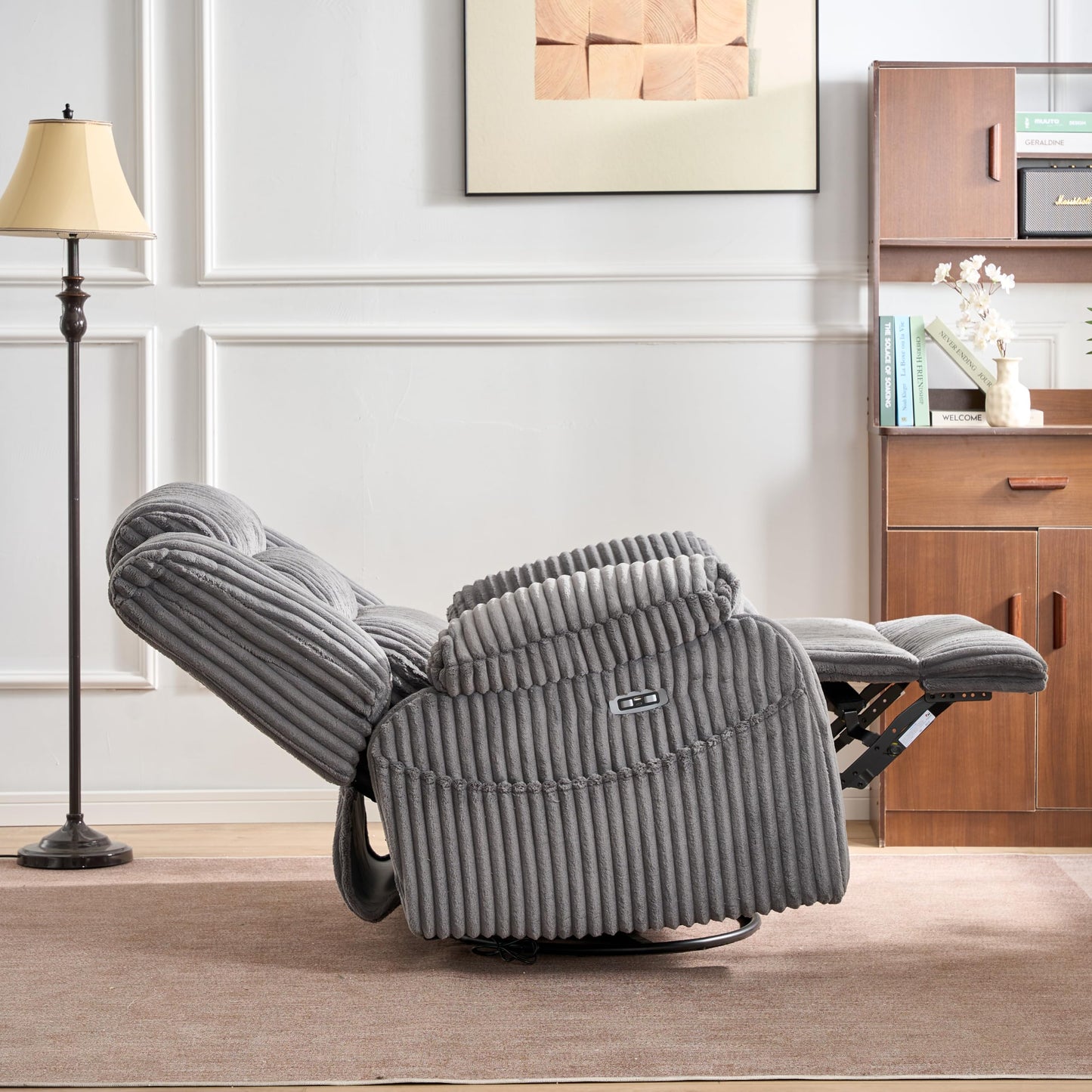 ERYE Oversized Glider Rocker Chair 270° Swivel & Power Reclining Chair W/Vibration Heat and USB-C Ports,Power Recliner Armchair Corduroy Upholstered Nursery Armchair