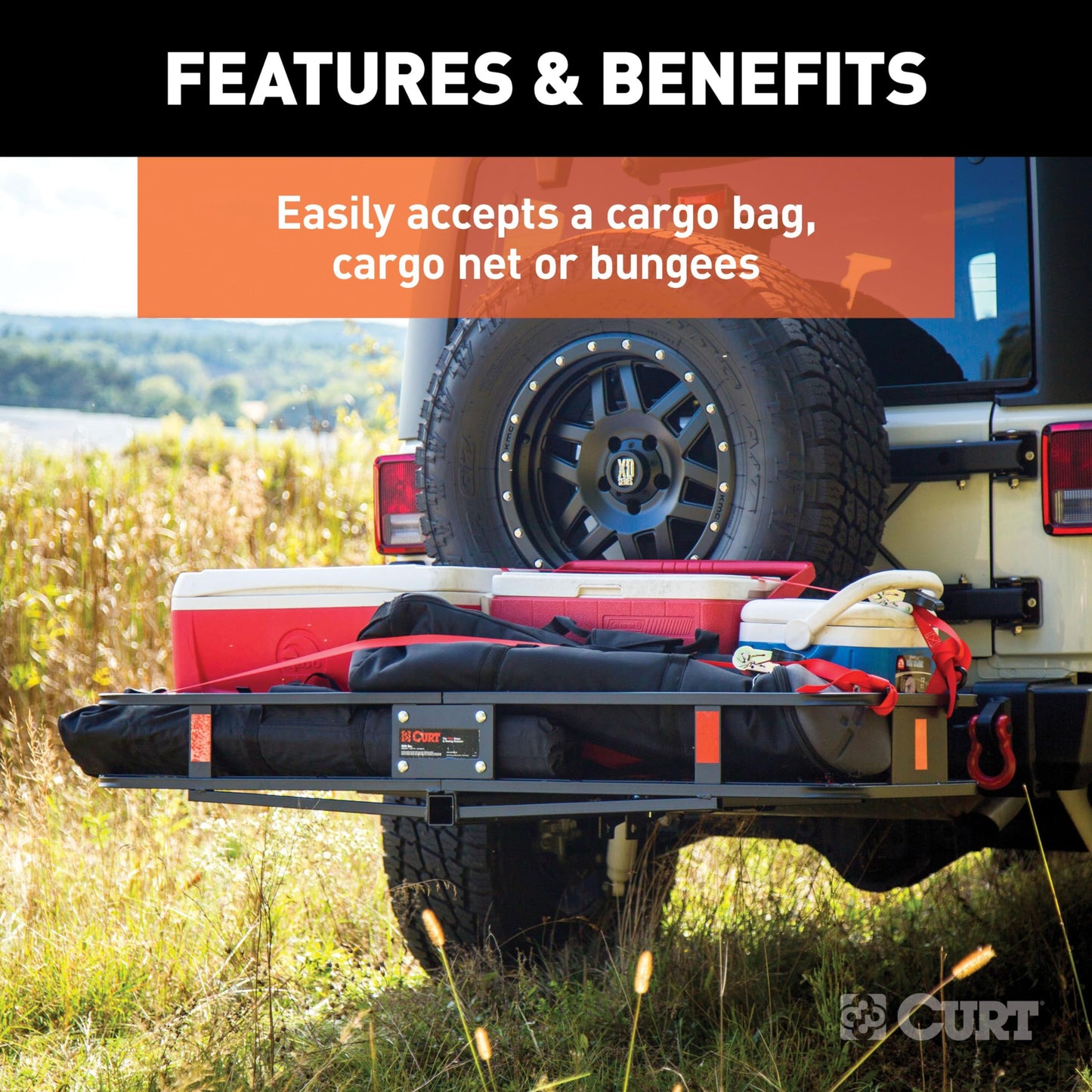 CURT 18151 Cargo Basket Hitch Trailer Hitch Cargo Carrier, 500 lbs. Capacity, 58-Inch x 20-Inch x 5-1/2-Inch, Fits 2-Inch Receiver