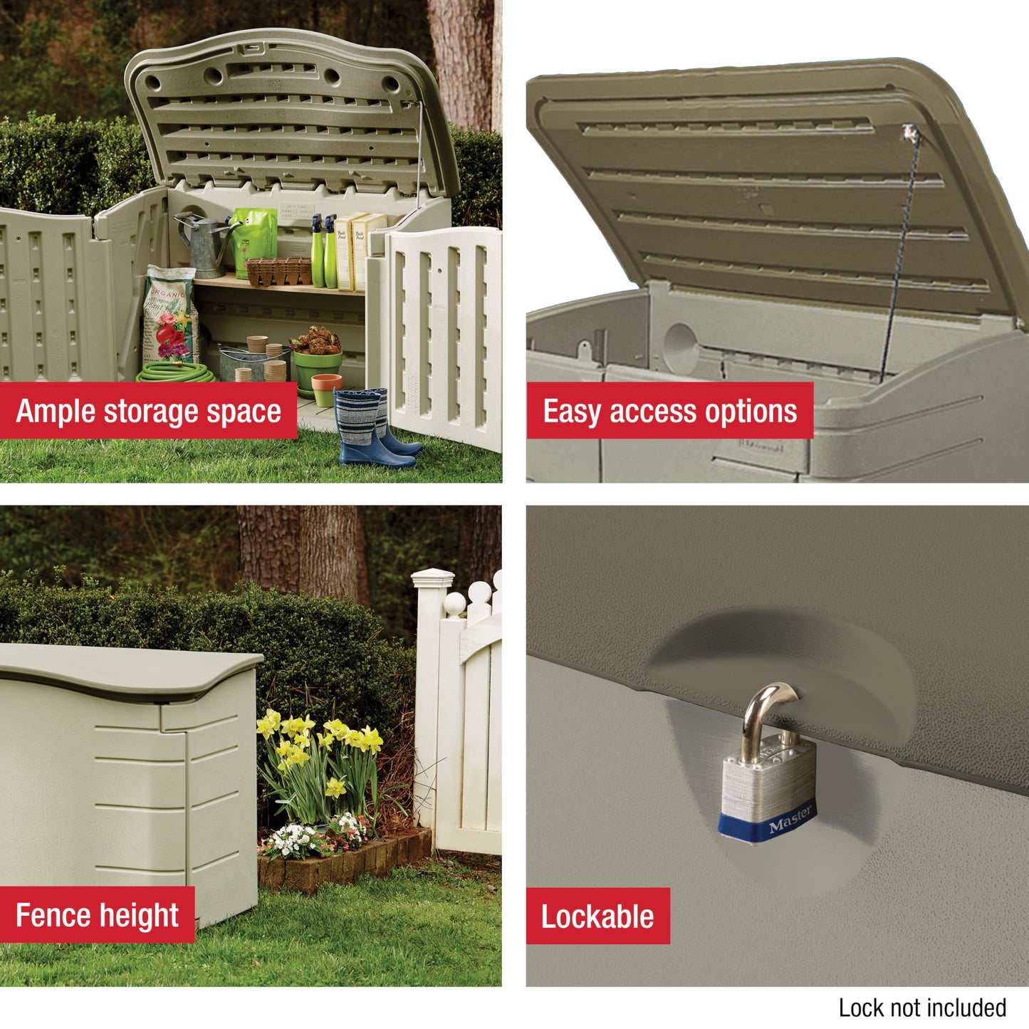 Rubbermaid Small Horizontal Resin Outdoor Storage Shed With Floor (4.5 x 3 Ft) Weather Resistant, Beige/Brown, Organization for Home/Backyard/Pool Chemicals/Toys/Garden Tools/Porch/Patio Cushions