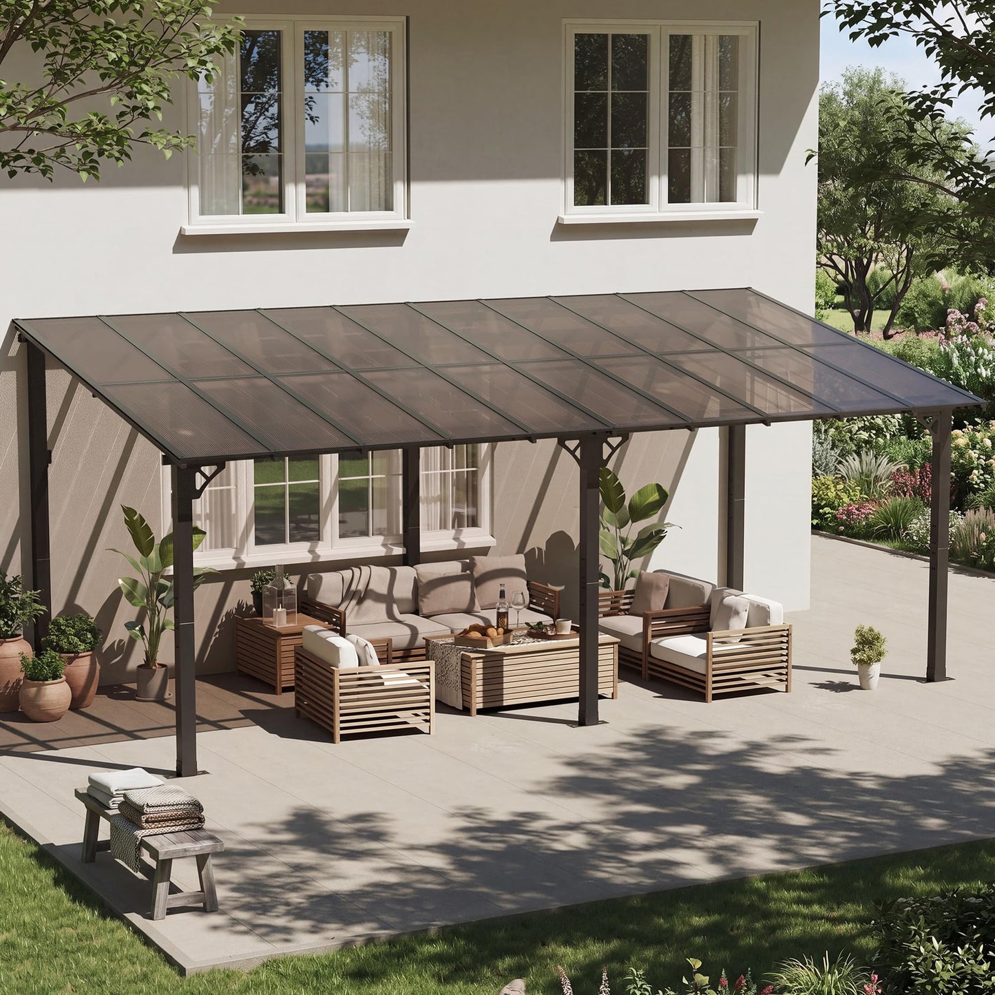 Breezestival 10' x 20' Lean to Gazebo Pergola, Hardtop Gazebo Metal Large Galvanized Steel Wall Mounted Pergolas on Clearance with Polycarbonate Roof, Awnings, Patio Canopy for Backyard, Deck, Porch