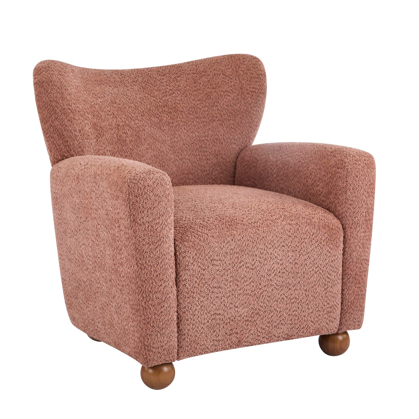 Christopher Knight Home Lindy Wingback Accent Chair, Upholstered Armchair with Rounded Wooden Legs, Curved Backrest Single Sofa, Soft Cushion Seating, Comfy Lounge Chair for Living Room, Dusty Coral
