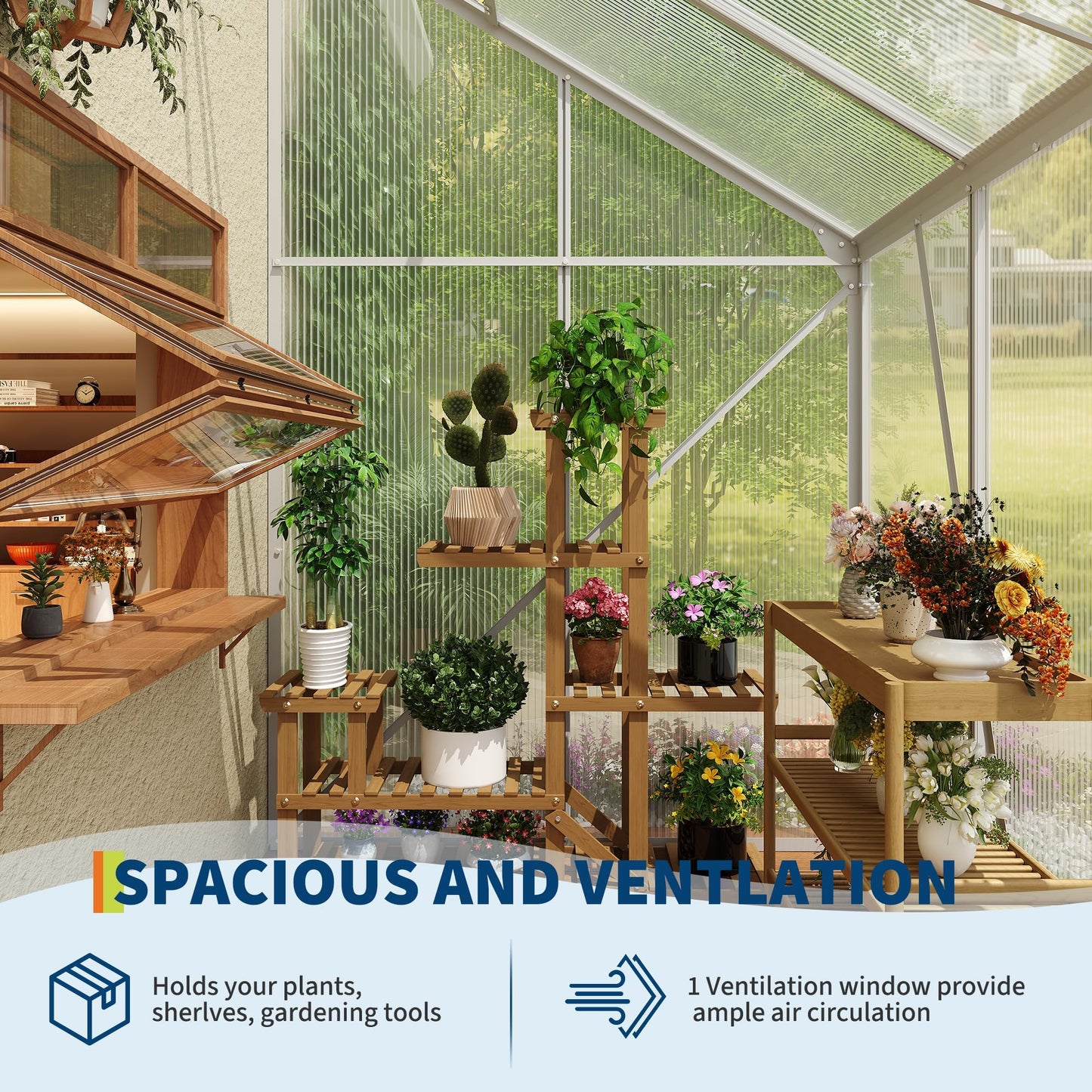 4x4 ft Lean-to Walk-in Polycarbonate Greenhouse,Greenhouse Kit,Lean-to Greenhouse for Outdoors,Portable Wall-Mounted Outdoor Green House with Sliding Door,Adjustable Roof Vent & Rain Gutter