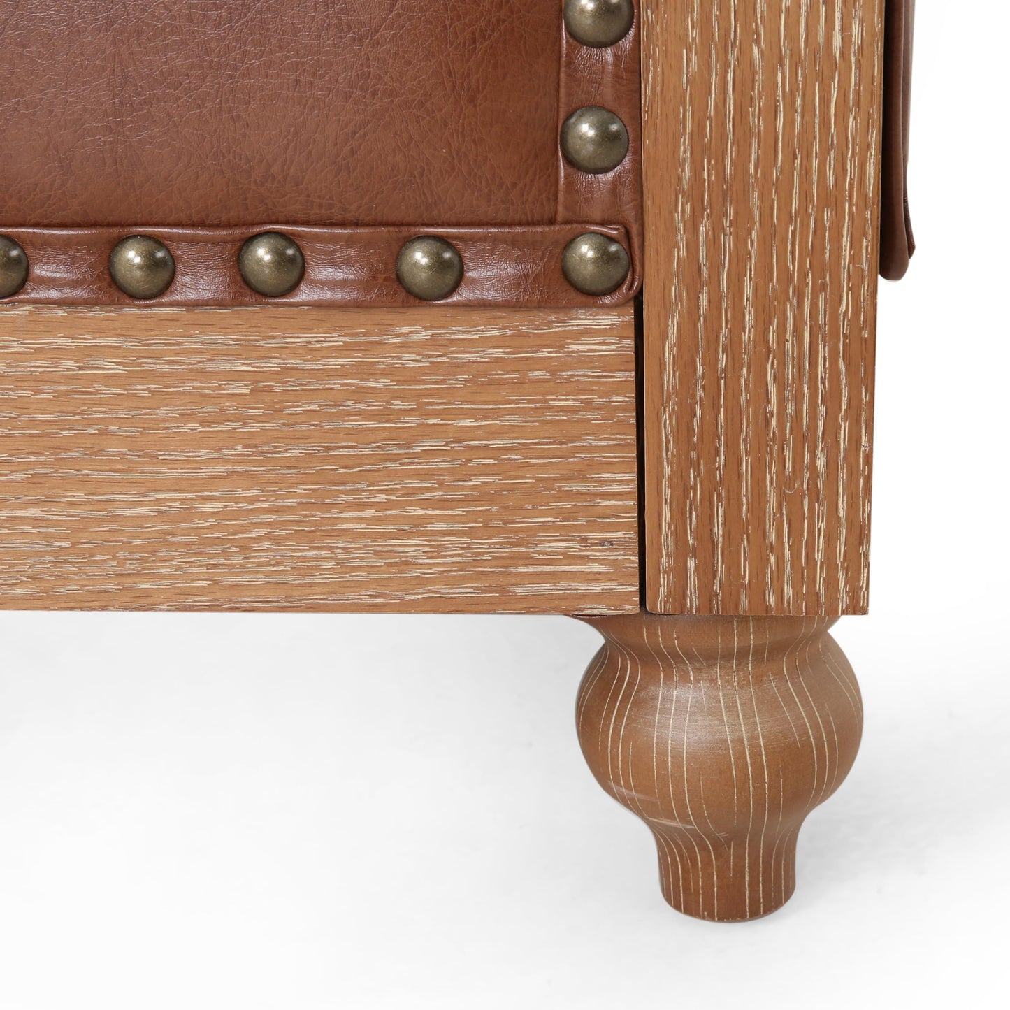 Merax 3 Seat PU Chesterfield Sofa, Retro Style Upholstered Leather Couch Rolled Arm for Living Room Bedroom Office, Light Brown