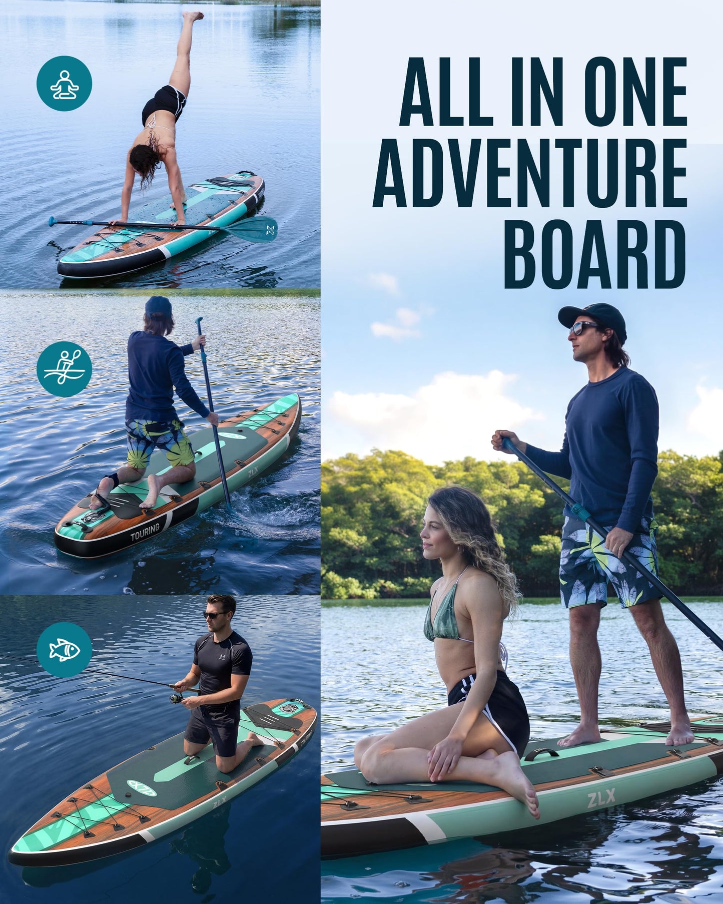 ZLX 11'6" Extra Wide Inflatable Paddle Board, Touring Stand Up Paddleboard, Fast-Tracking SUP for Long-Distance, Stable Center Fin, Portable Backpack & Accessories for Adults, 500lb/3 People/Family