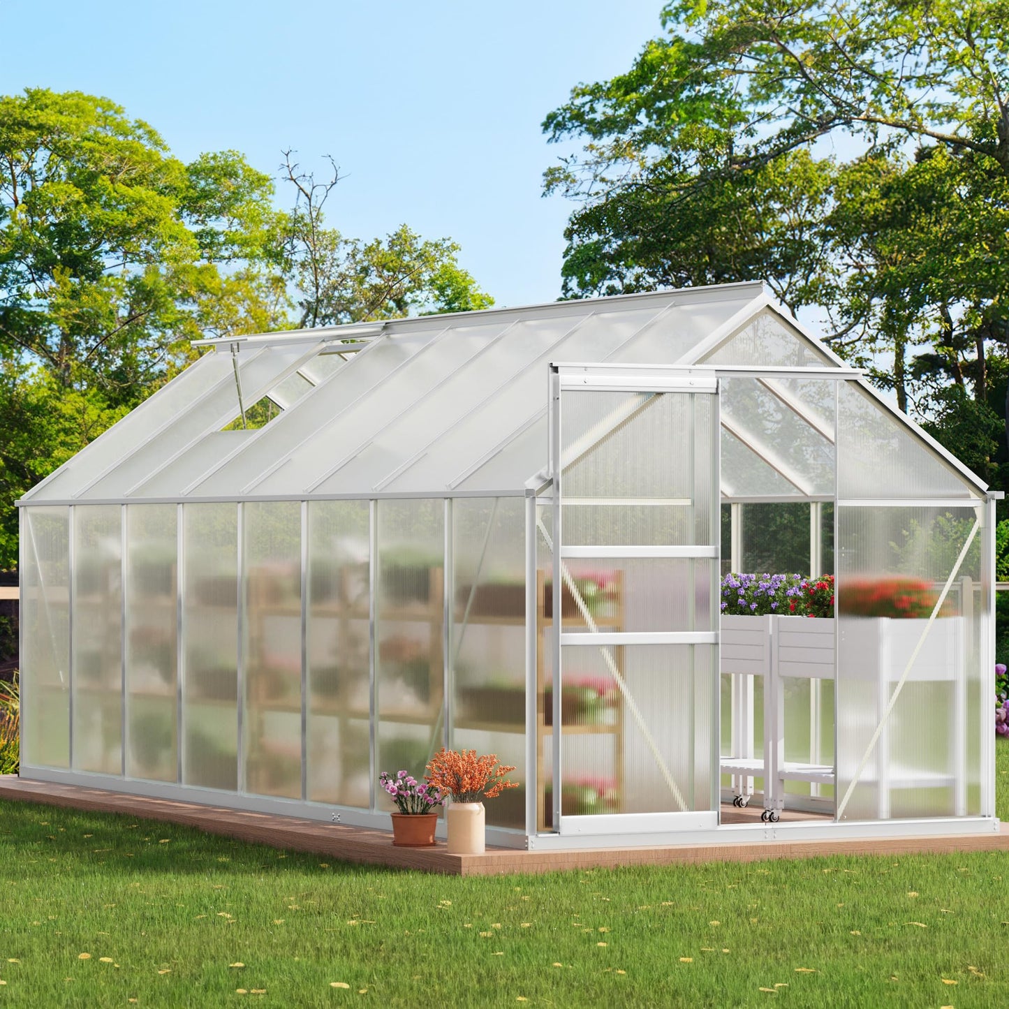 YITAHOME 6x16FT Polycarbonate Greenhouse Large Heavy Duty Green Houses Outdoor Aluminum Greenhouses with Sliding Doors Vent Window Walk-in Greenhouse for Garden Backyard, Silver