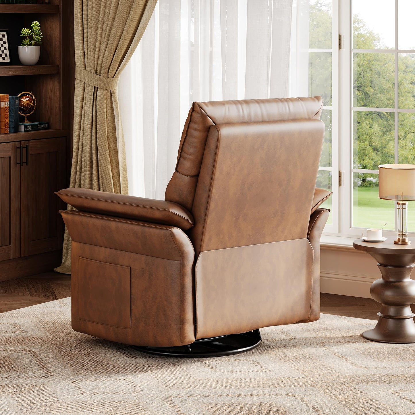 GarveeHome Power Recliner Chair, 270 °Swivel Rocking Glider with USB Charging Port, PU Leather Upholstered Fabric and Double-Layer Armrests, Nursery Chair for Living Room, Nursery (Wanult)