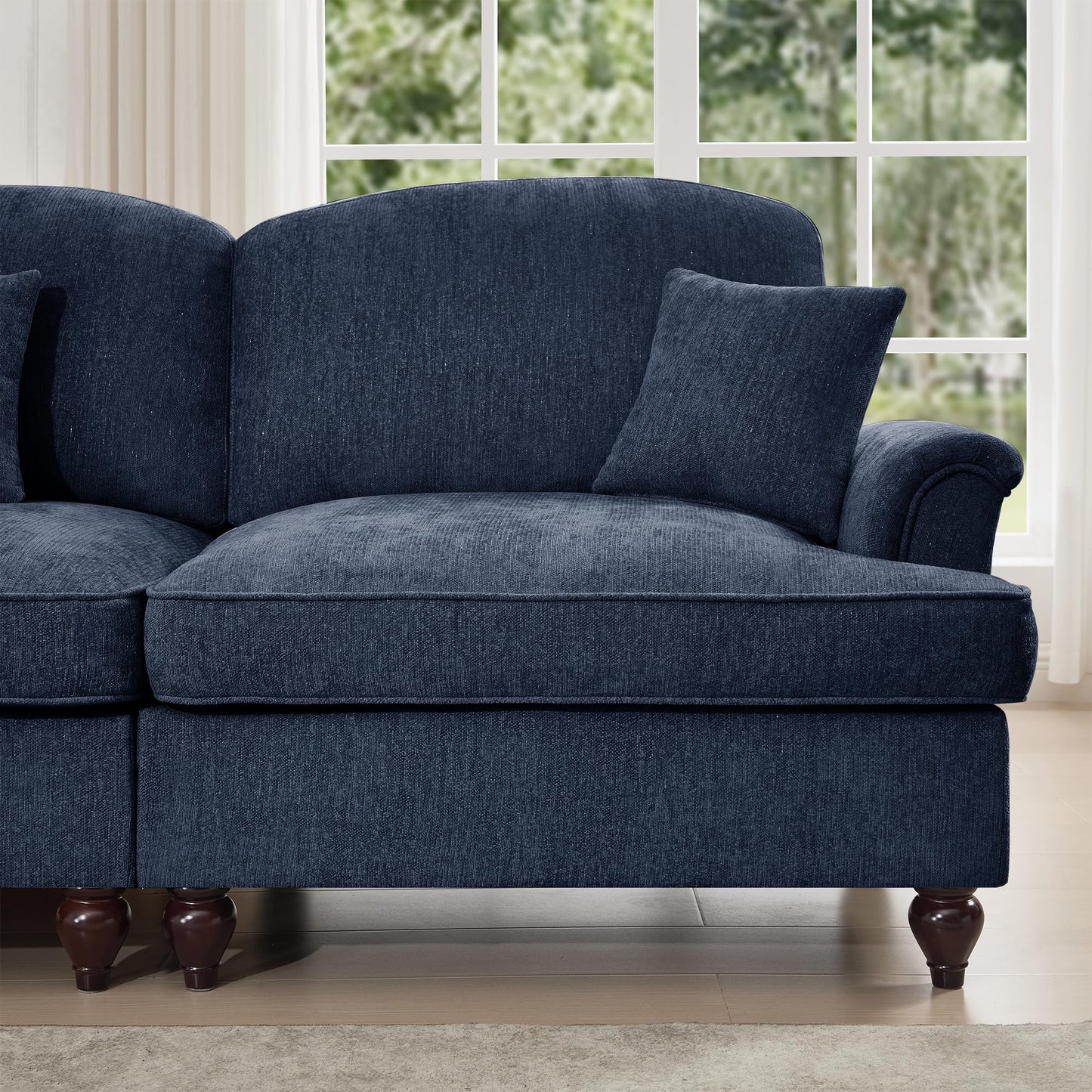 KEIKI Modular Sectional Sofa, 2 Seat Sofa Sets with Removable Ruffles Pleats Skirts, 2 Piece Modular Deep Seat Sofa for Living Room, Blue