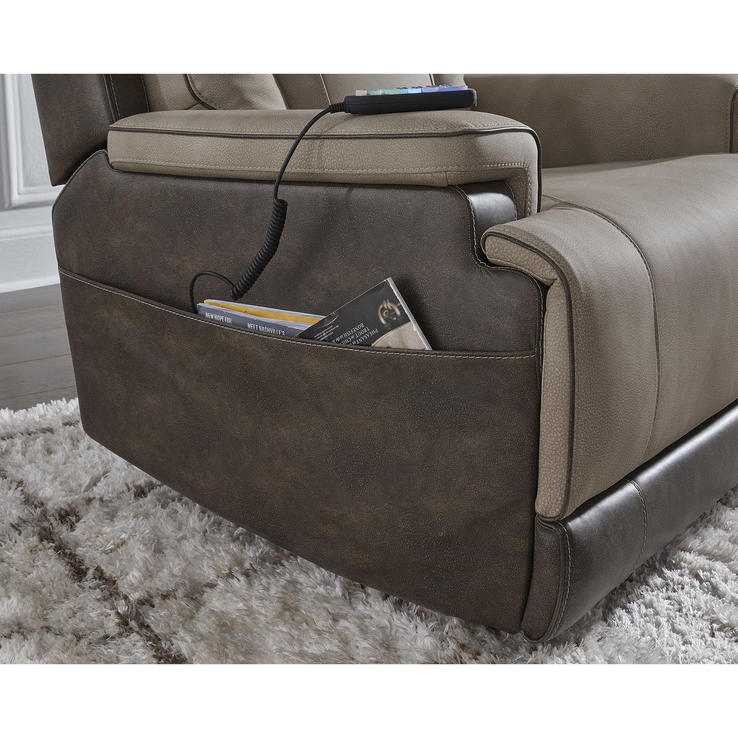 Signature Design by Ashley 4Z-Relax Retreat Modern Power Lift Recliner with Lumbar Support, Adjustable Headrest and USB Ports, Brown