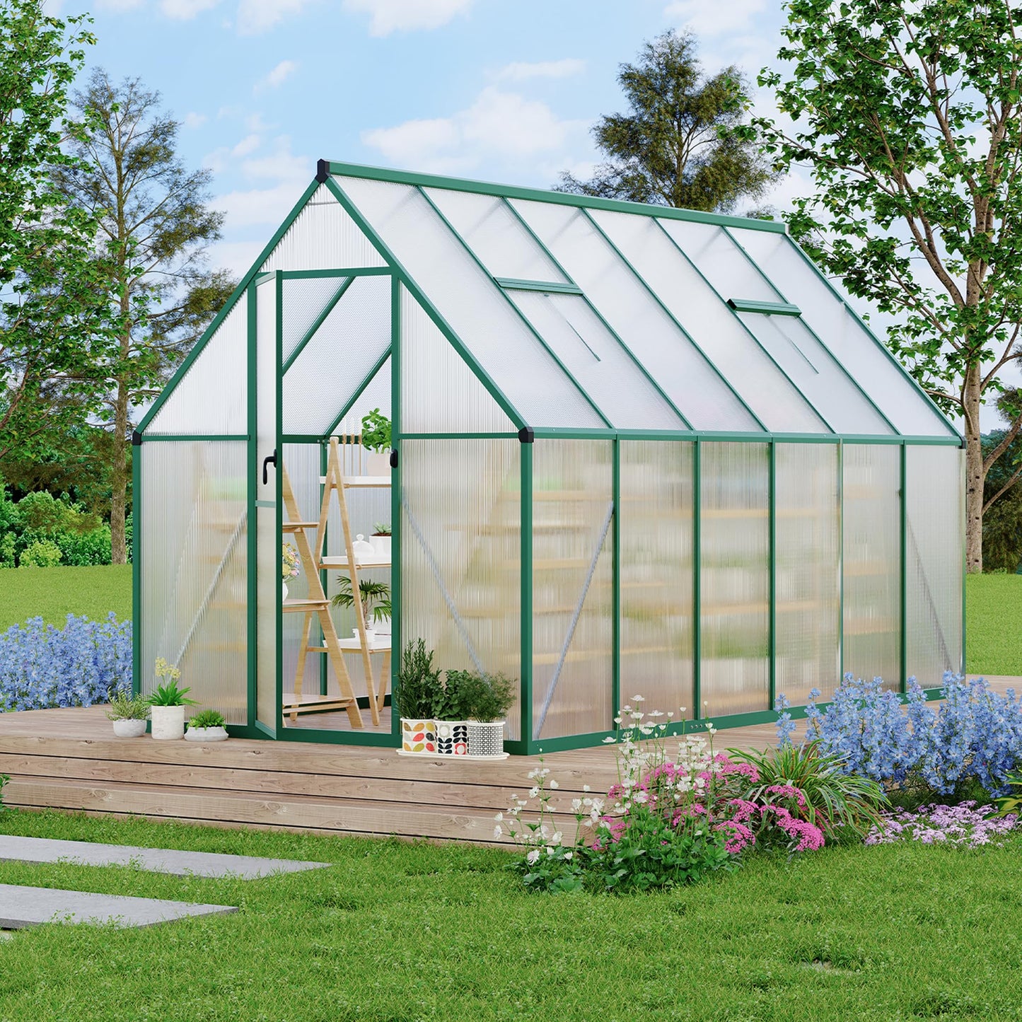 GarveeLife 6X11FT Polycarbonate Greenhouse with Aluminum Frame, Polycarbonate Greenhouse for Outdoors, Greenhouses with Ventilation, Aluminum Large Walk-in Greenhouses for Outside