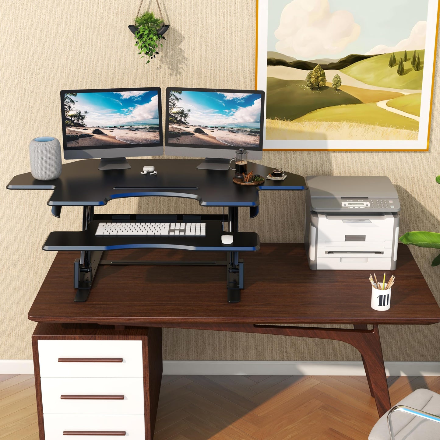 Lubvlook 47 inch Corner Standing Desk Converter, Height Adjustable Sit Stand Desk Riser, Black, GSD06T
