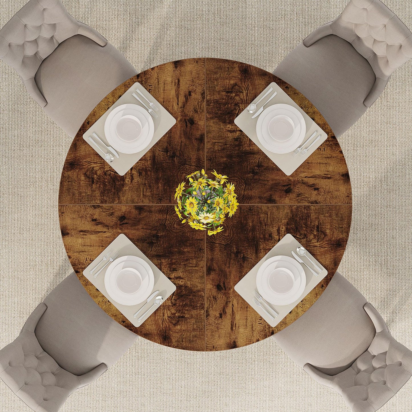 Tribesigns 47 inch Round Dining Table Wood Kitchen Table for Dining Room, 47" Dinner Room Tables for 4-6, Farmhouse Accent Furniture with Wooden Tabletop and Cross Base, Vintage