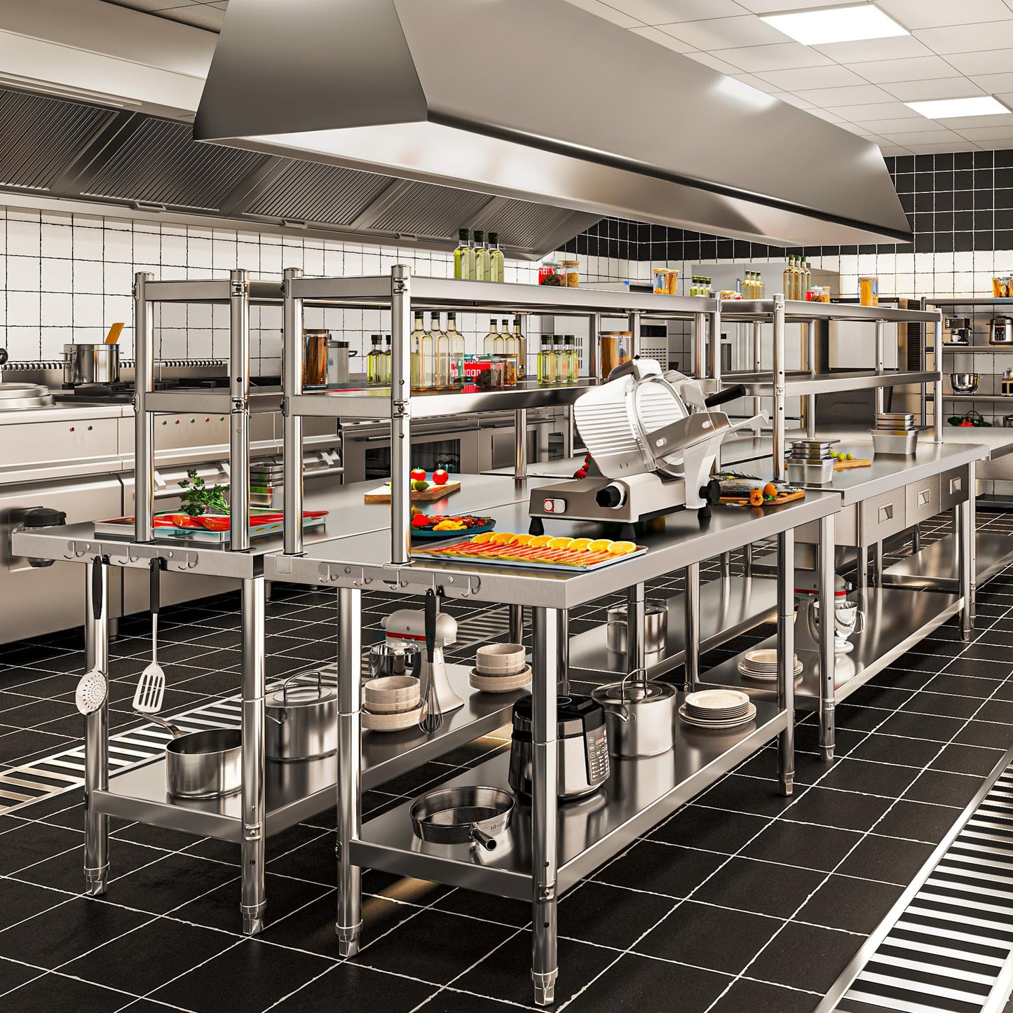 YITAHOME 48" X 24" Stainless Steel Table with 48" X 12" Overshelves