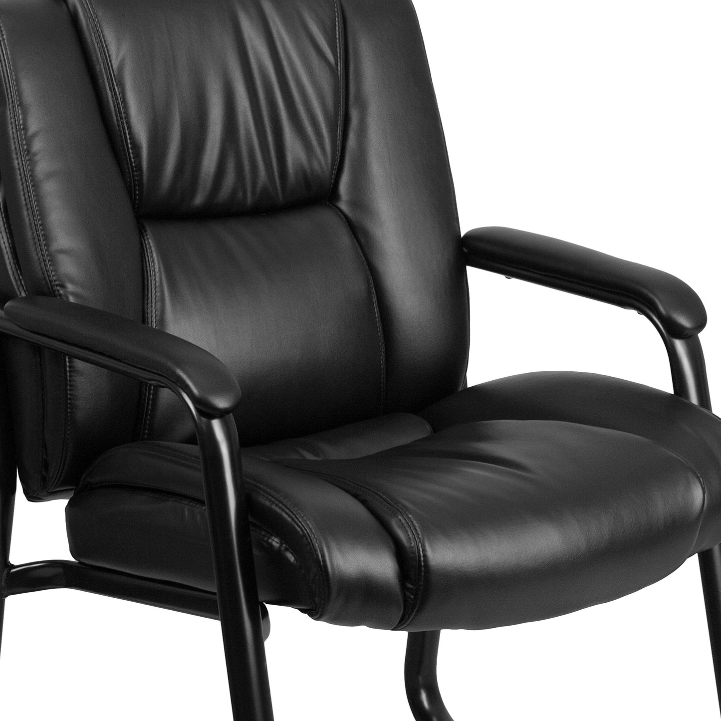 Flash Furniture LeatherSoft Executive Reception Chair with Padded Armrests and Sled Base, Upholstered Side Chair for Living Room or Office, Black