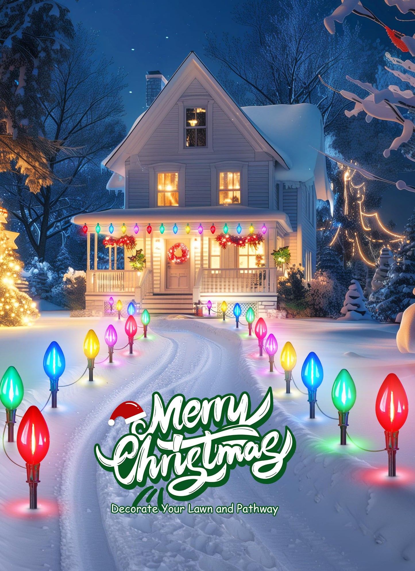 Minetom C9 Christmas Pathway Lights, 2 Pack 13.5Ft, 10 LED, Waterproof, Multicolor, Model GY-C-50.6-U-B1