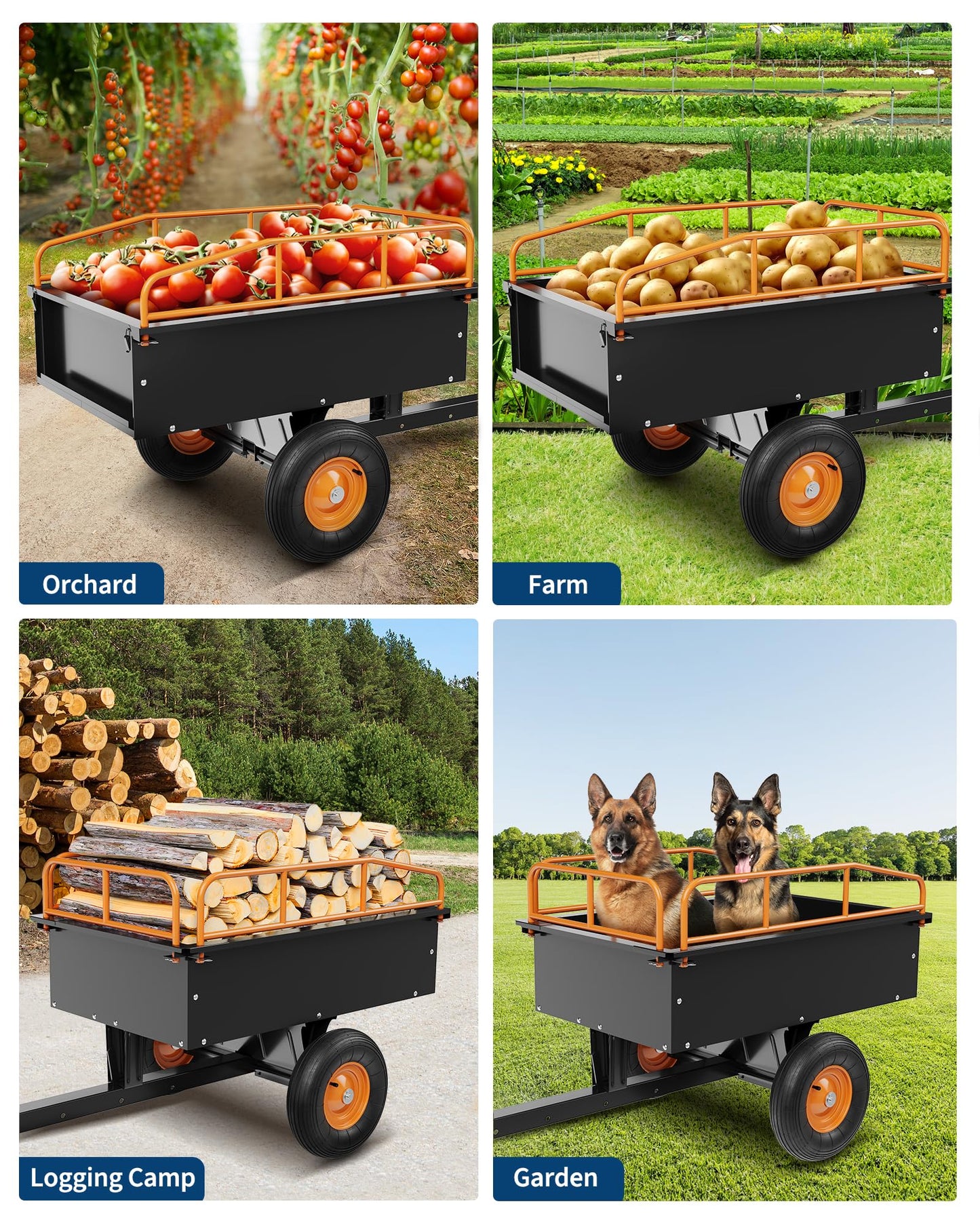 GarveeLife Heavy Duty ATV Trailer Steel Dump Cart, 750 LBS 15 Cubic Feet, Garden Utility with Removable Sides for Riding Lawn Mower Tractor