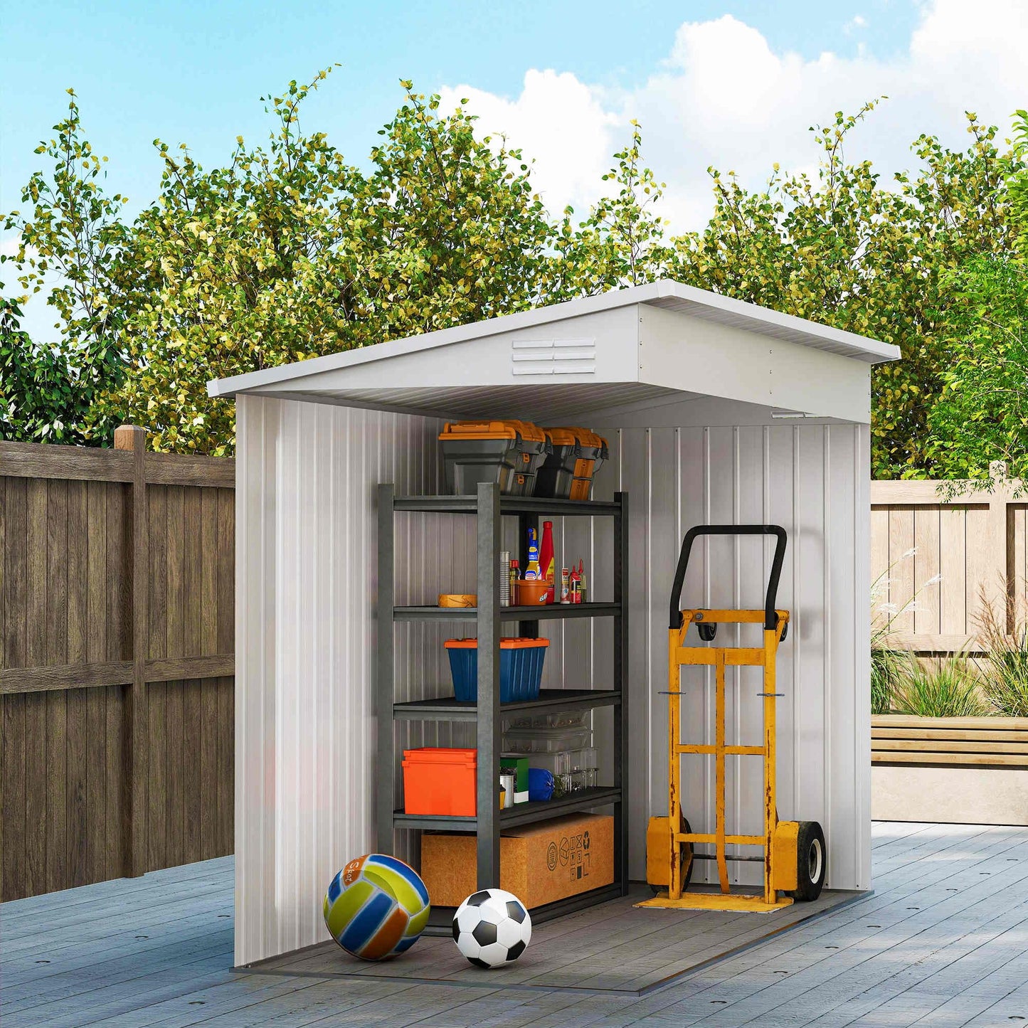 Outsunny 4' x 8' Metal Outdoor Storage Shed, Lean to Storage Shed, Garden Tool Storage House with Lockable Door and 2 Air Vents for Backyard, Patio, Lawn, Brown