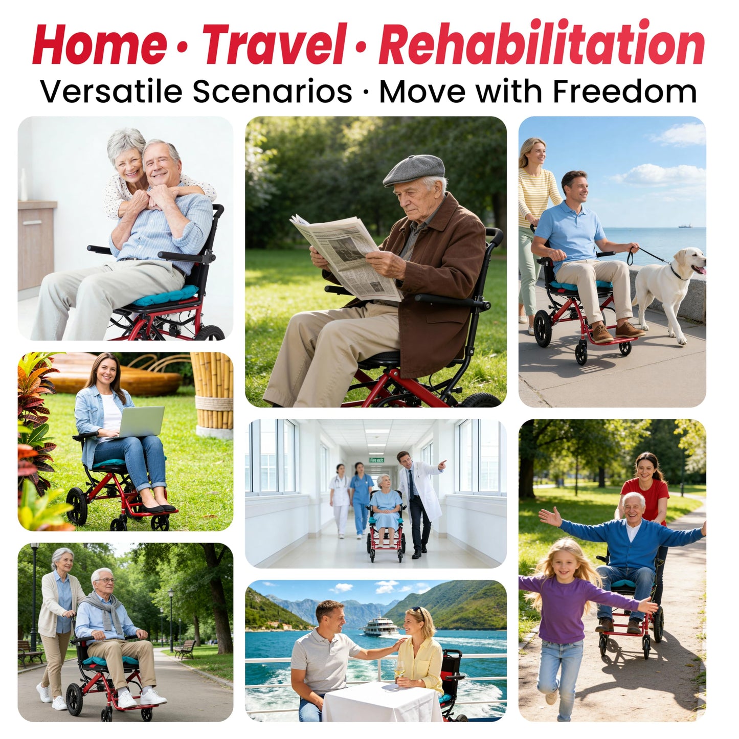 World's Lightest Transport Wheelchairs, 12'' Large Honeycomb Terrain Tire, Travel Wheelchairs with Telescopic Handle, Aluminum Wheelchair Support 220lbs, Lightweight Wheelchair with Travel Bag