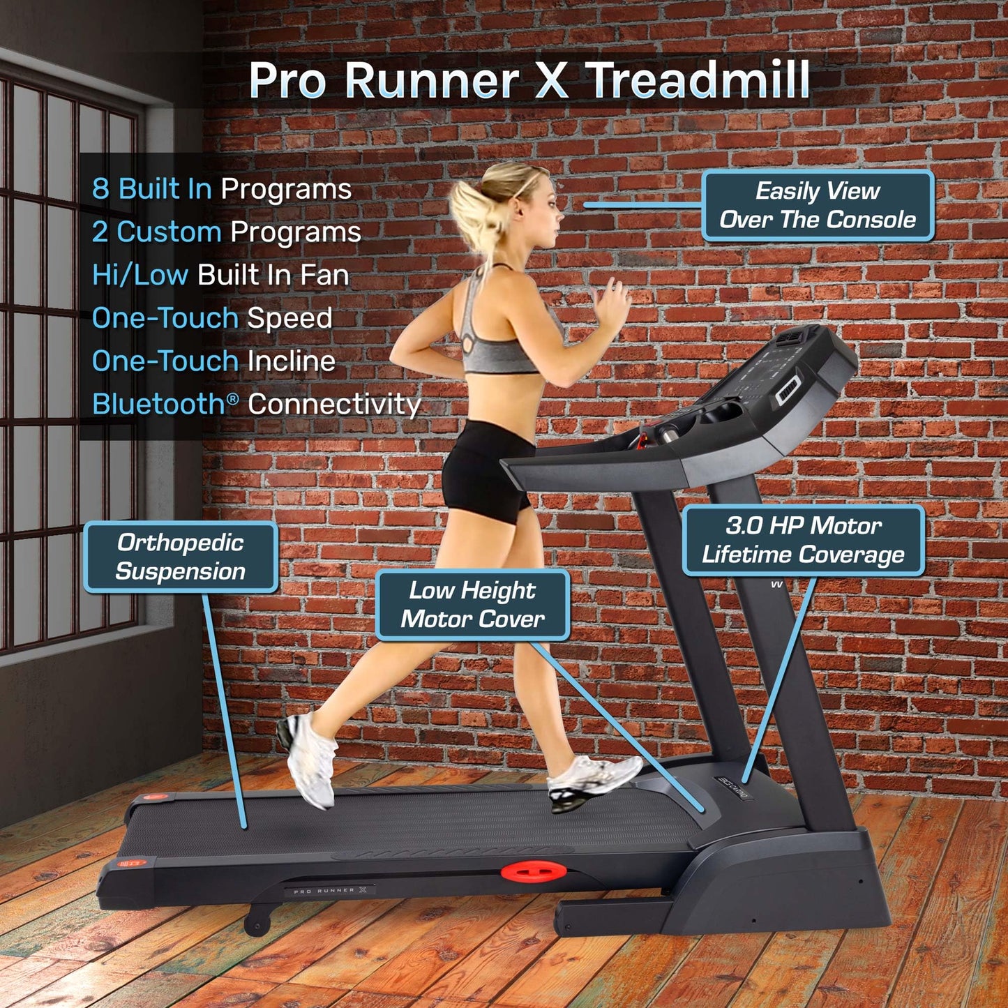 3G Cardio Pro Runner X Treadmill - Heavy Duty Home Construction - FreeSync FTMS Bluetooth Connectivity - Low 6.5" Step-up Height - Foldable Compact Storage - Orthopedic Belt - 350 lb Capacity