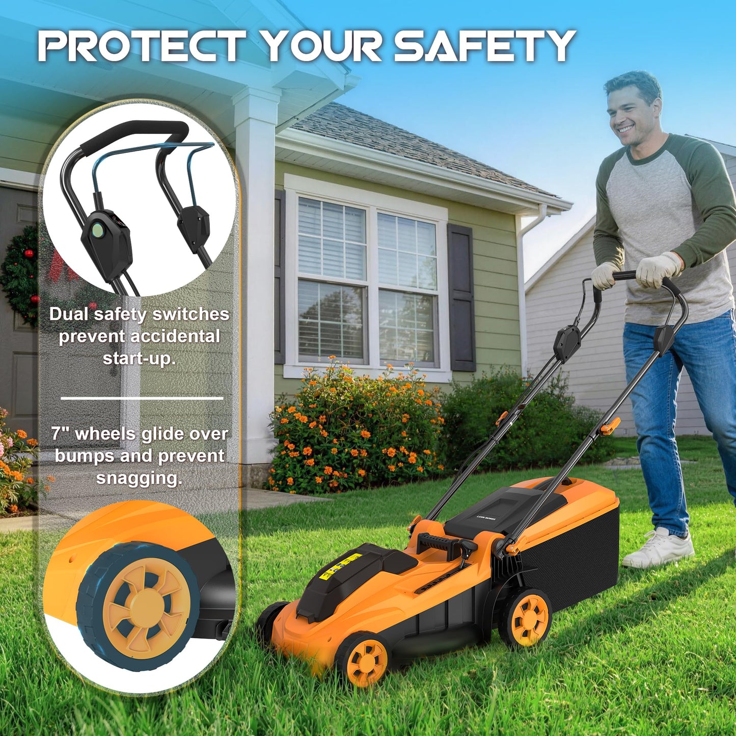 40V Cordless Lawn Mower (No Battery) Compatible with Dewalt 2 * 20VMax Battery, 18" Electric Lawn Mower with 6 Heights Adjustment, Brushless Electric Mower for Garden, Yard