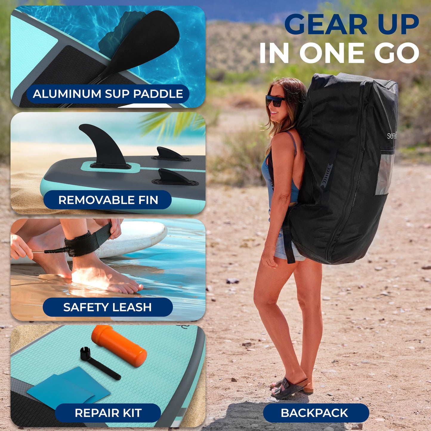 SereneLife XL Inflatable Stand Up Paddle Board – Extra-Wide, Pet & Family-Friendly SUP for Adults, Kids & Pets – Non-Slip Deck, Lightweight Stable Design, Premium Accessories - 440 lbs Capacity