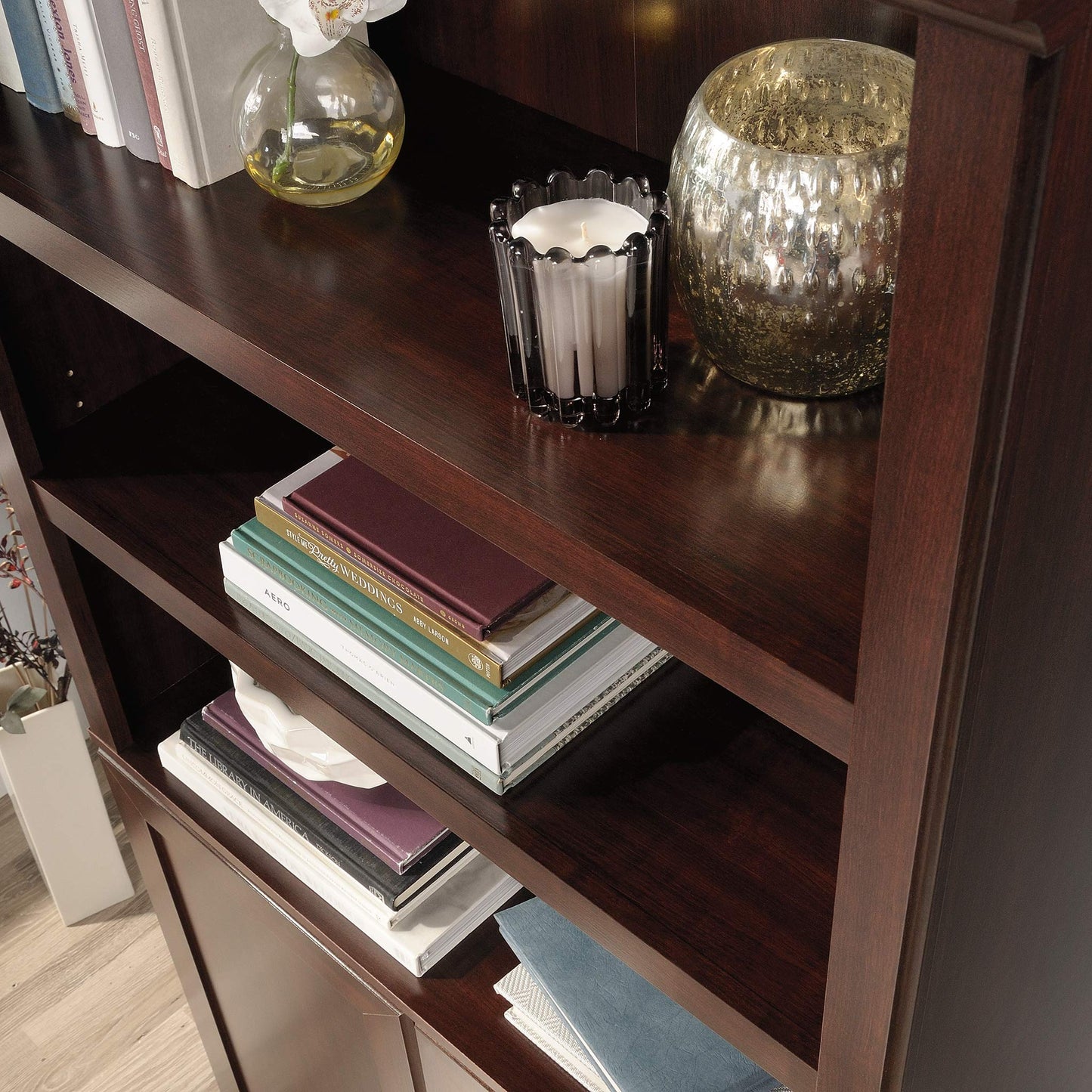 Sauder Miscellaneous Storage 5-Shelf/ Book Shelf 2-Door Bookcase, Select Cherry finish