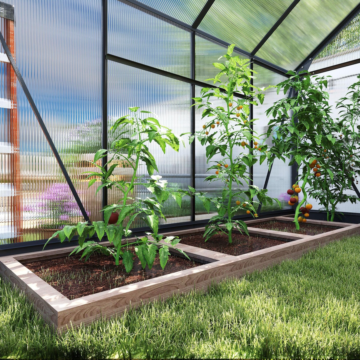 Outsunny 6' x 8' Greenhouse for Outdoors, Polycarbonate Greenhouse with Rain Gutter and Roof Vent, Aluminum Walk-in Green Houses with Push Door for Outside for Patio Backyard Garden, Gray