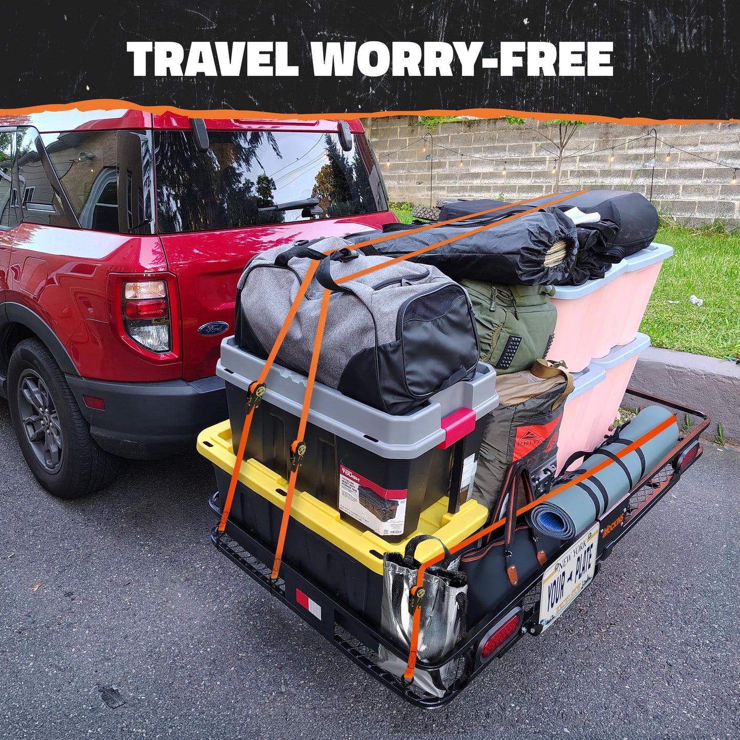 Mockins 72"x36"x6" XXL Folding Trailer Hitch Cargo Carrier w/Rear Lights & Plate Bracket | All-Weather Steel Luggage Rack for SUV Car & Truck | 500Lbs Cap Cargo Racks for Trailer Hitch & Accessories