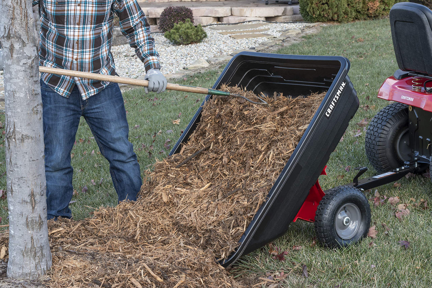 Craftsman Tow Poly Dump Cart for Lawn Tractors and ATVs, 350 lb Load Capacity, 10 Cu Ft Lawn and Garden Utility Trailer