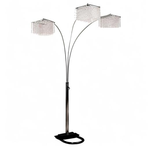 ORE 6932 3-Light Crystal Arch Floor Lamp, Steel, 97in x 17.5in x 19in, Silver and Black