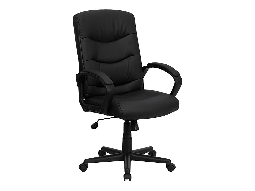 Flash Furniture Chelsea Mid-Back Black LeatherSoft Executive Swivel Office Chair with Three Line Horizontal Stitch Back and Arms