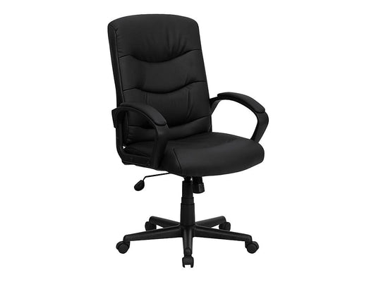 Flash Furniture Chelsea Mid-Back Black LeatherSoft Executive Swivel Office Chair with Three Line Horizontal Stitch Back and Arms