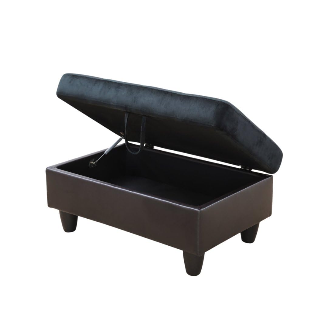 UOCFYK L-Shaped 3-Piece Lint and PVC Sofa with Storage Ottoman Set, Sectional Couch Sofa Set for Living Room, Office, Small Space, Dark Blue and Brown