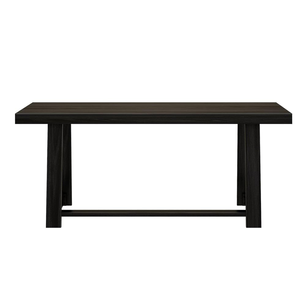 Plank+Beam 72 Inch Farmhouse Dining Table, Solid Wood Rustic Kitchen Table, Large Wooden Rectangular Dinner Table for Dining Room, Home Office, Living Room Furniture, Easy Assembly, Black Wirebrush