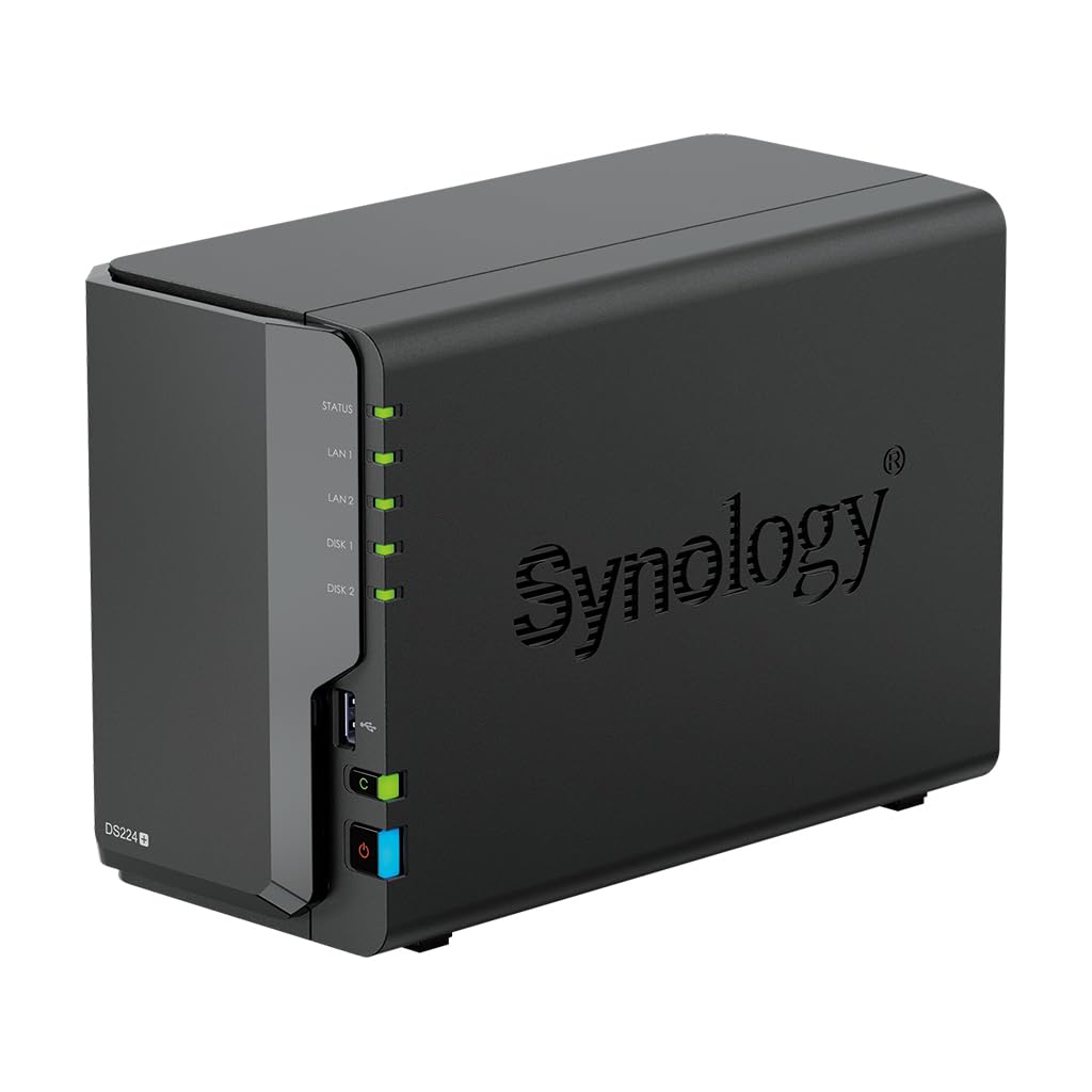 Synology DiskStation DS224+ NAS Server with Celeron 2.0GHz CPU, 6GB Memory, 8TB SSD Storage, 2 x 1GbE LAN Ports, DSM Operating System