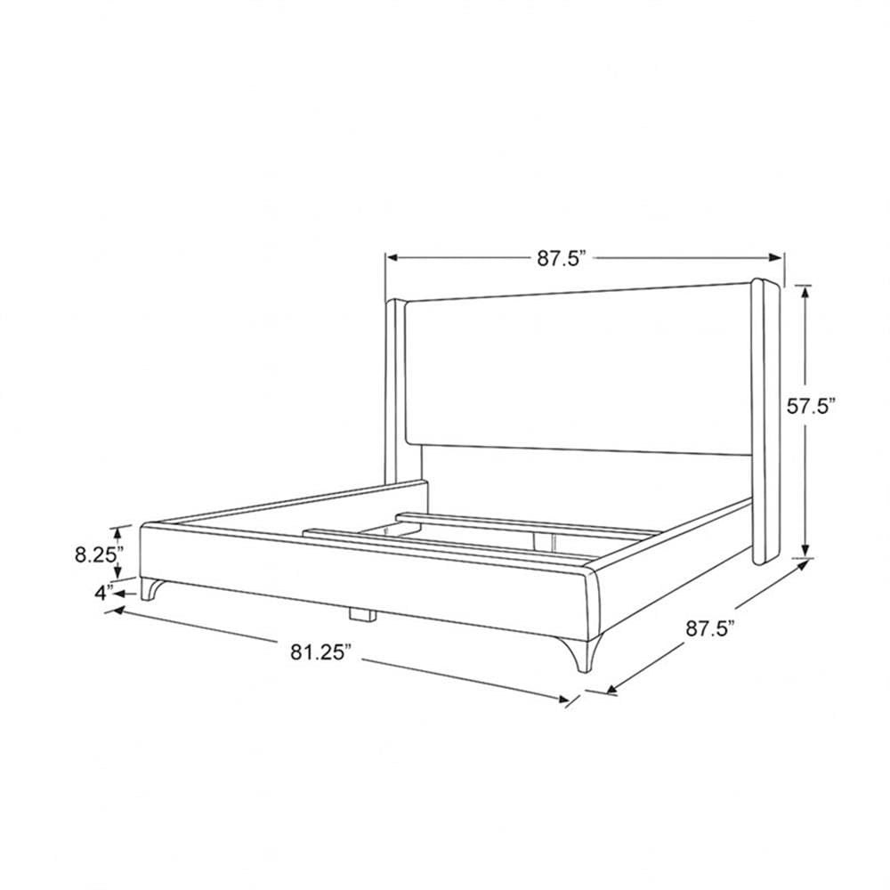BOWERY HILL Modern Upholstered King Bed, Solid Wood Frame, Tan Performance Fabric, Square Panel Headboard, 57.5 in Tall, Adjustable Base Compatible, Box Spring Required, Elegant Bedroom Furniture