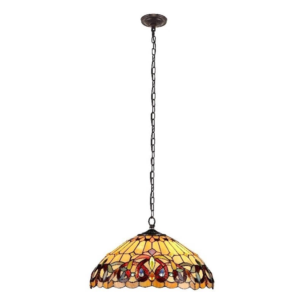 Chloe Lighting 2 Light Pendant, Victorian Tiffany-Style, Dark Bronze, 16in Wide, Multicolor, Model CH33353VR16-DH2