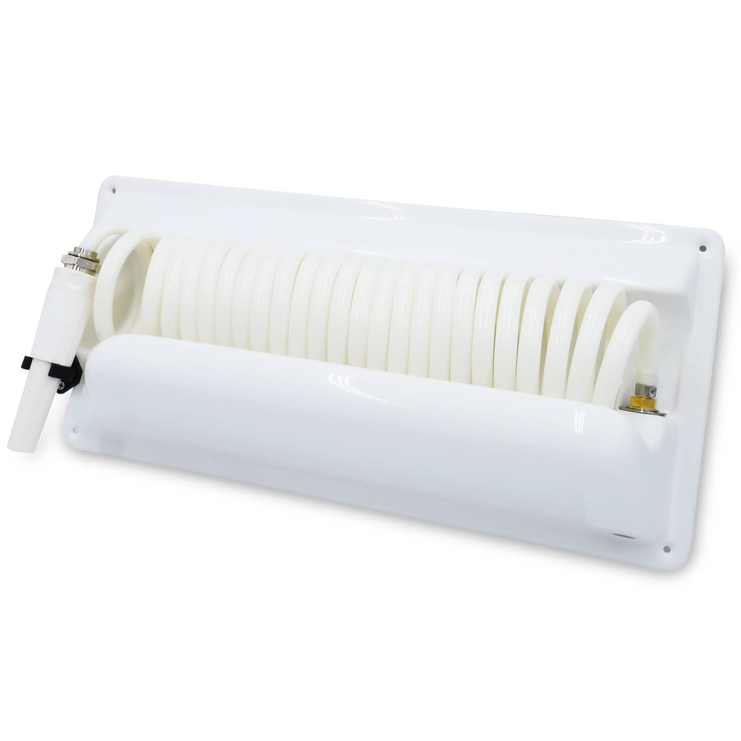 T-H Marine Pressure Wash Hose Station - 25' Coiled Hose, 5' Supply Hose, Brass Fittings, Mountable Holder, Marine Cleaning and Outdoor Storage, White