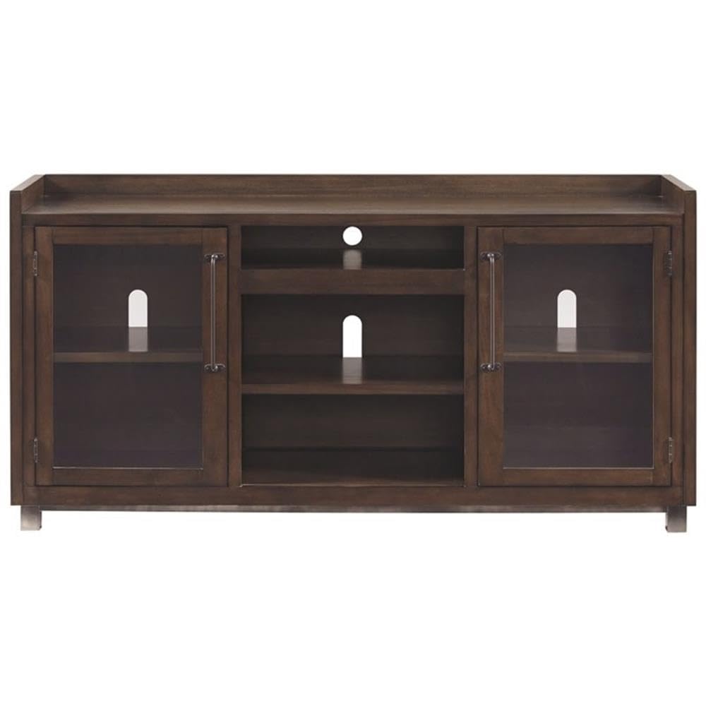 Signature Design by Ashley Starmore Urban TV Stand Fits TVs up to 68", 2 Glass Cabinets and Adjustable Shelves For Storage, Brown