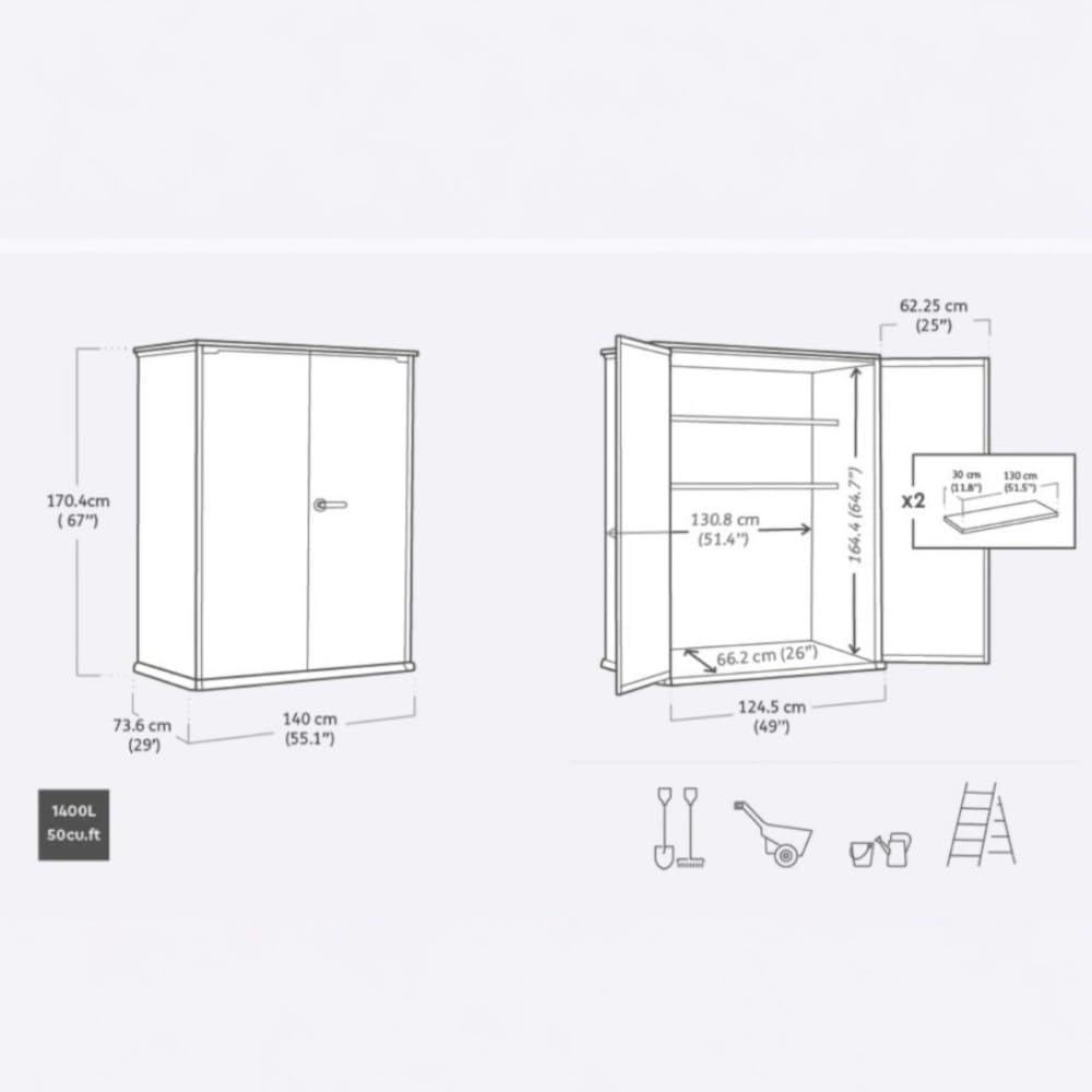 Keter Premier Tall 4.6x5.6 ft Resin Outdoor Storage Shed, Backyard Garden Shed with Shelving Brackets for Tools, Patio Furniture, Pool & Bike Storage, Grey & Black, 62 cu. ft Capacity