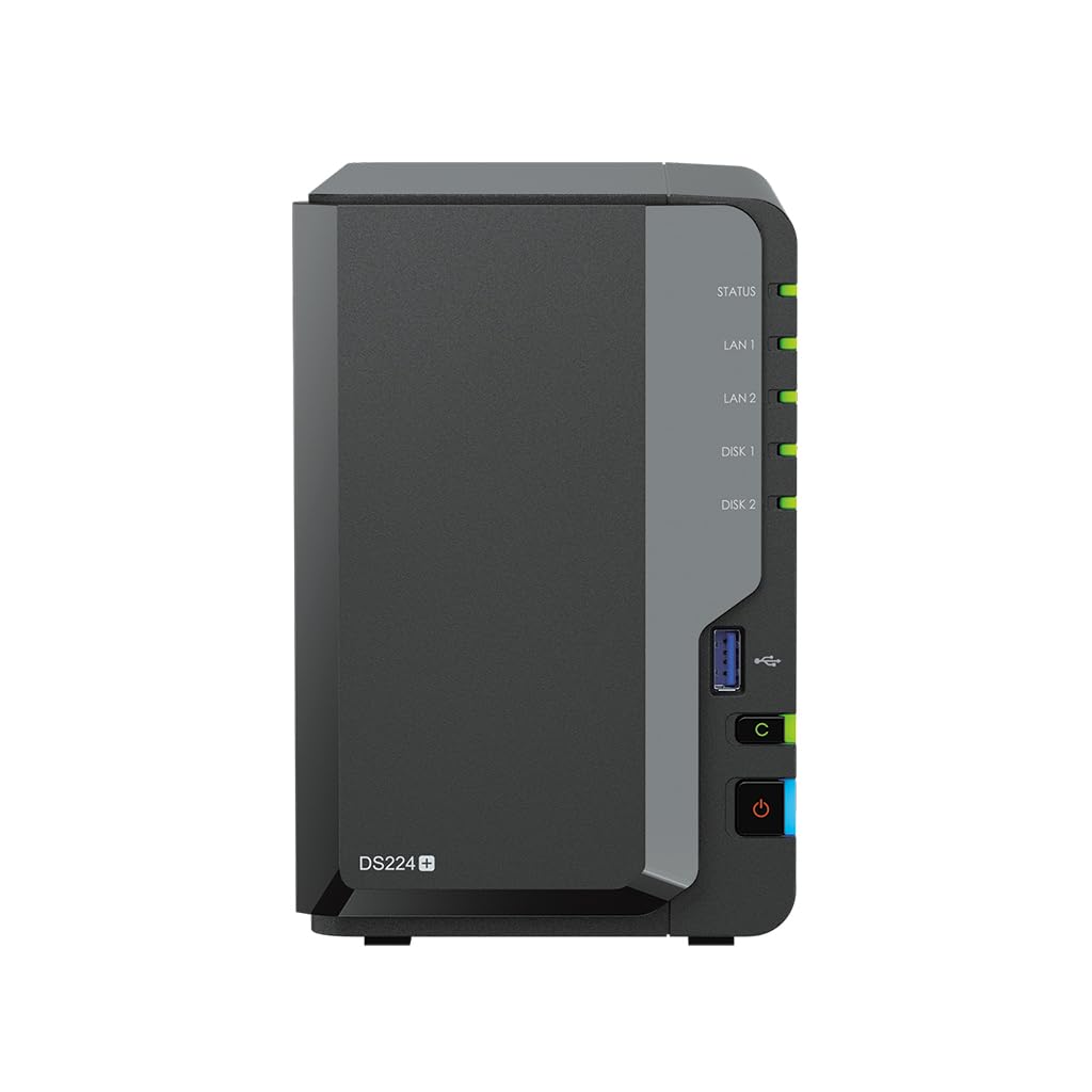 Synology DiskStation DS224+ NAS Server with Celeron 2.0GHz CPU, 6GB Memory, 8TB SSD Storage, 2 x 1GbE LAN Ports, DSM Operating System