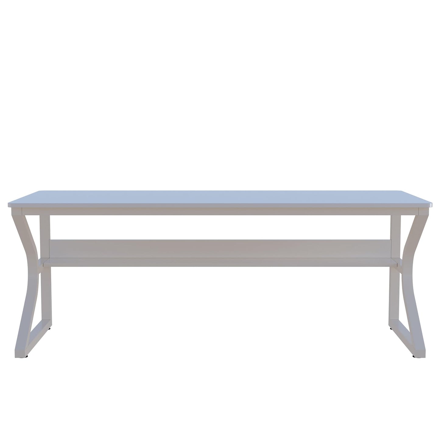 OSCHF Extra Long Desk with Bookshelf - 71" Double Long Writing Table for 2-Person Workstation, Modern Study Work Computer Desk for Home and Office, Warm White