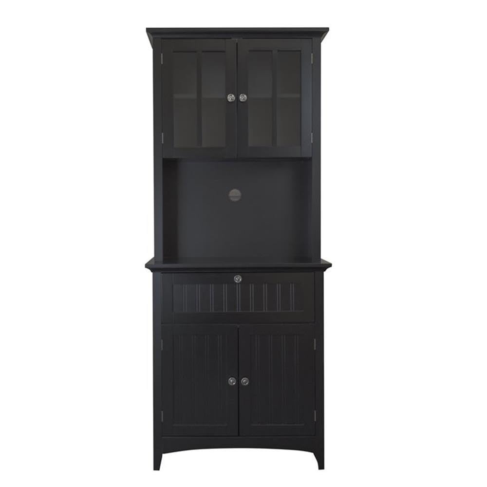 American Furniture Classics OS Home and Office Framed Glass Doors and Drawer in Black Kitchen Buffet with Hutch