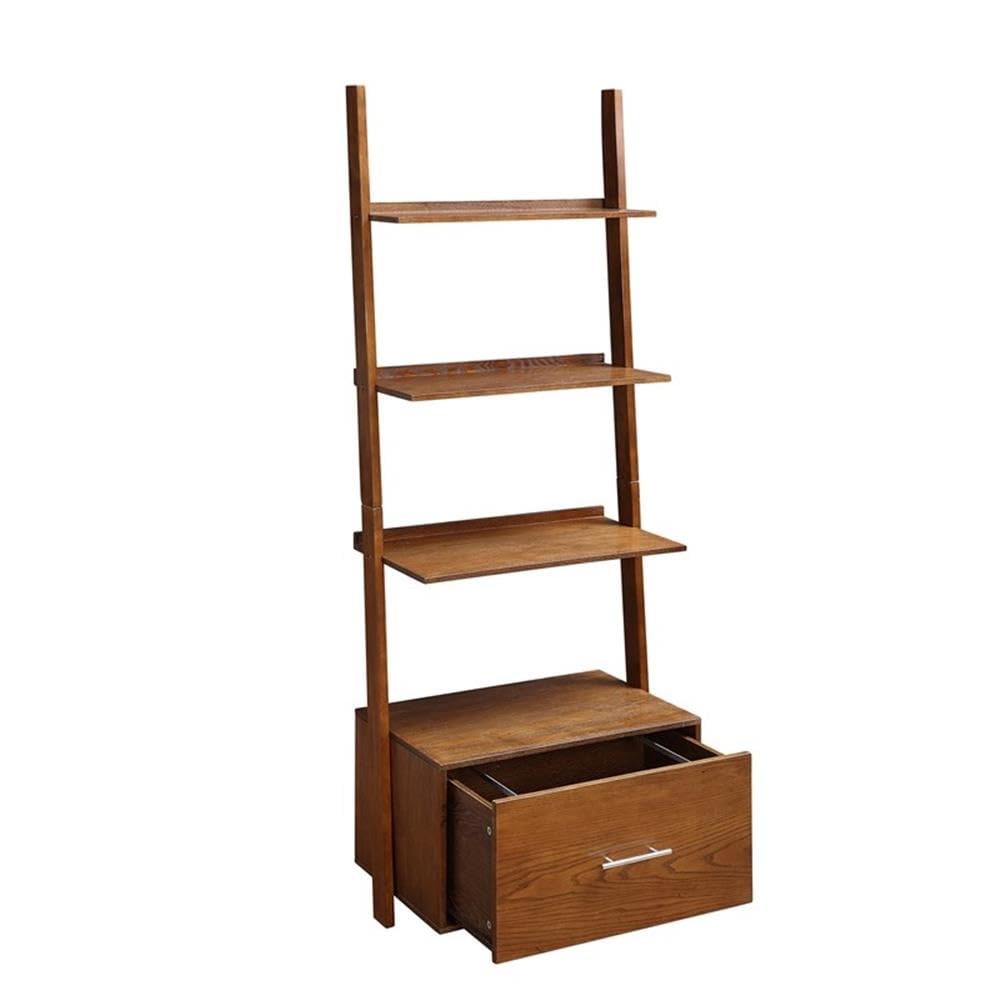 Convenience Concepts 3 tier American Heritage Ladder Bookcase with File Drawer, Dark Walnut