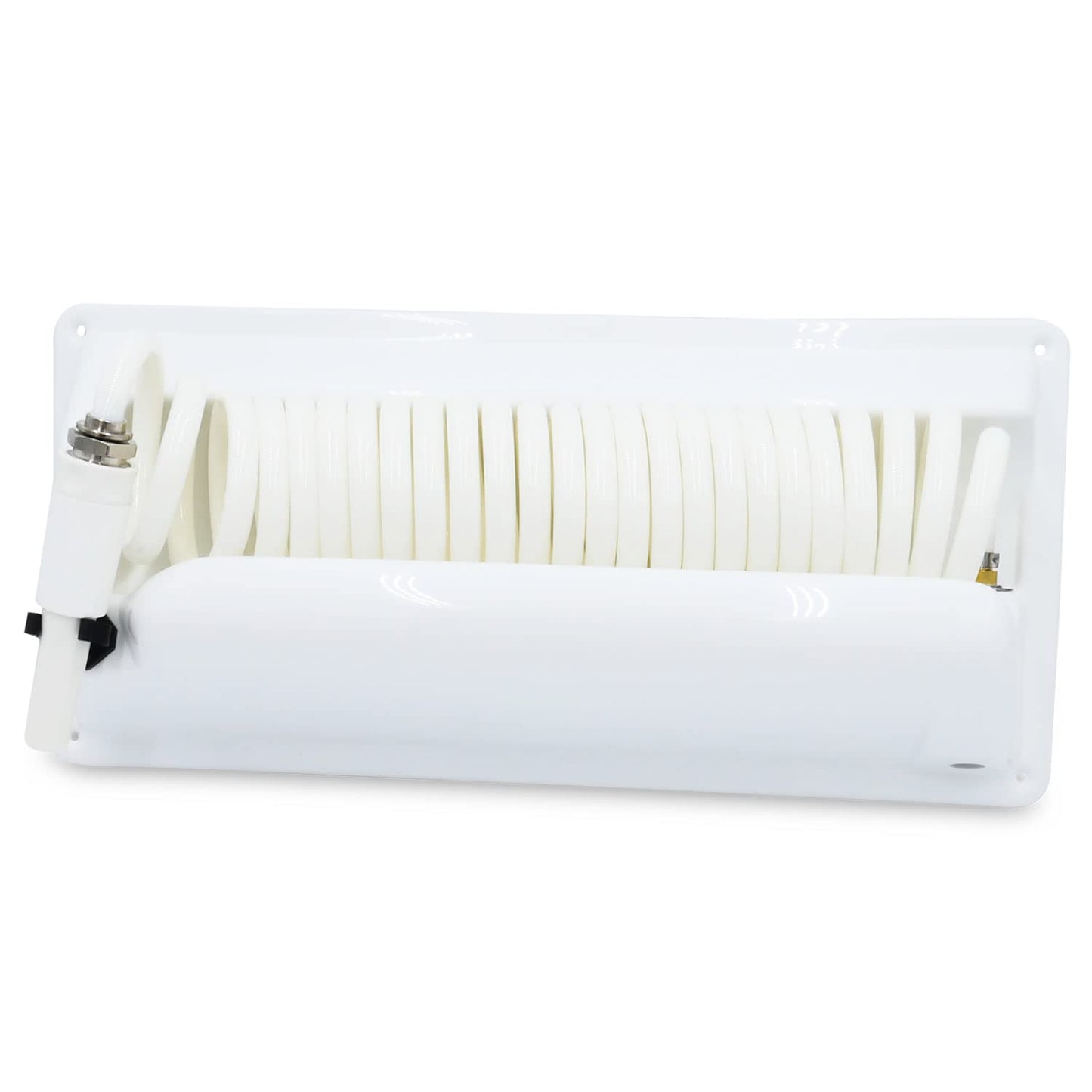 T-H Marine Pressure Wash Hose Station - 25' Coiled Hose, 5' Supply Hose, Brass Fittings, Mountable Holder, Marine Cleaning and Outdoor Storage, White