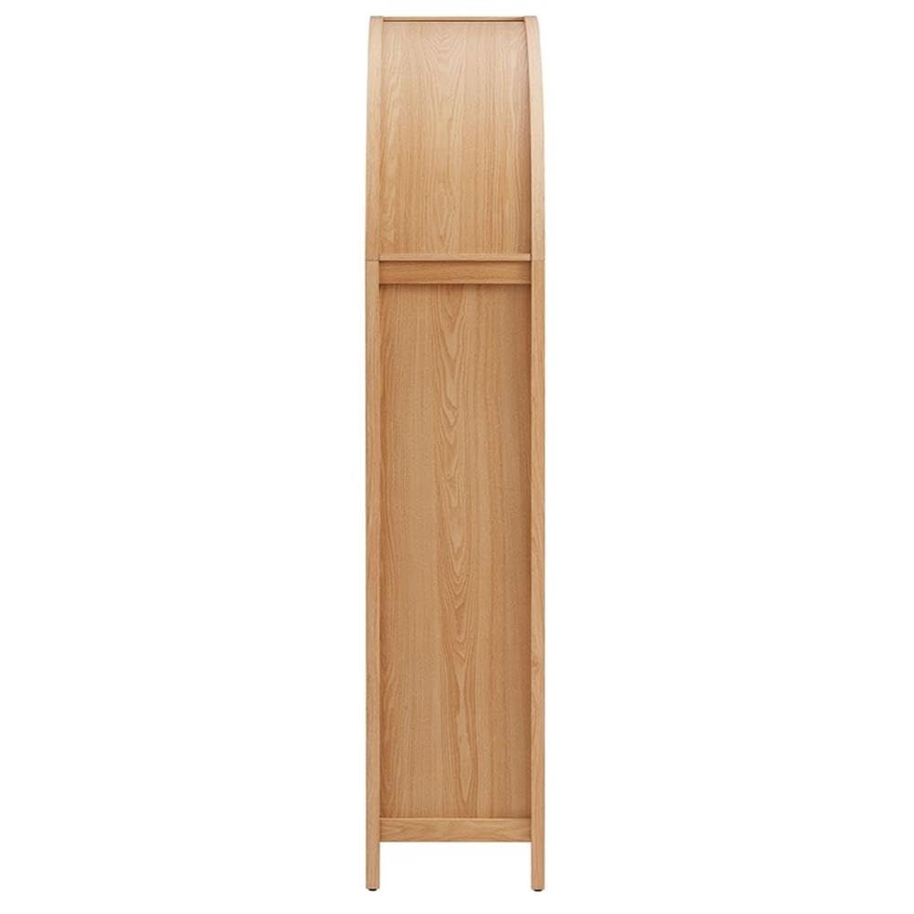 MAKLAINE 79" Tall Wide Arched Storage Cabinet, Synthetic Rattan Doors, Natural Wood Grain Finish, 2 Adjustable Shelves, Soft-Close Hinges, Durable Linen Cabinet for Office, Hallway, or Living Room
